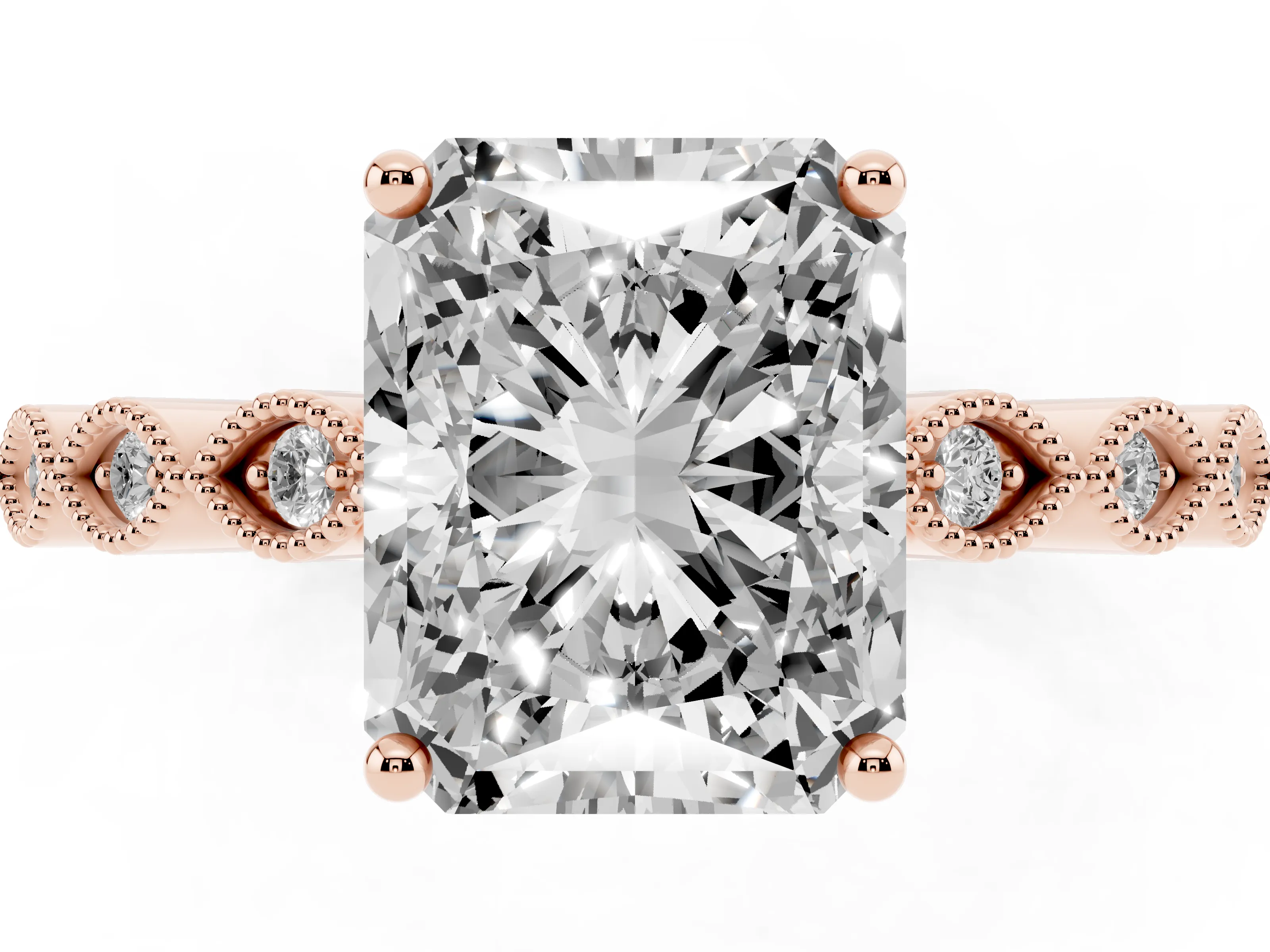 Radiant Cut Diamond Solitaire Ring Set in Rose gold with Infinity Twist Pavé Band