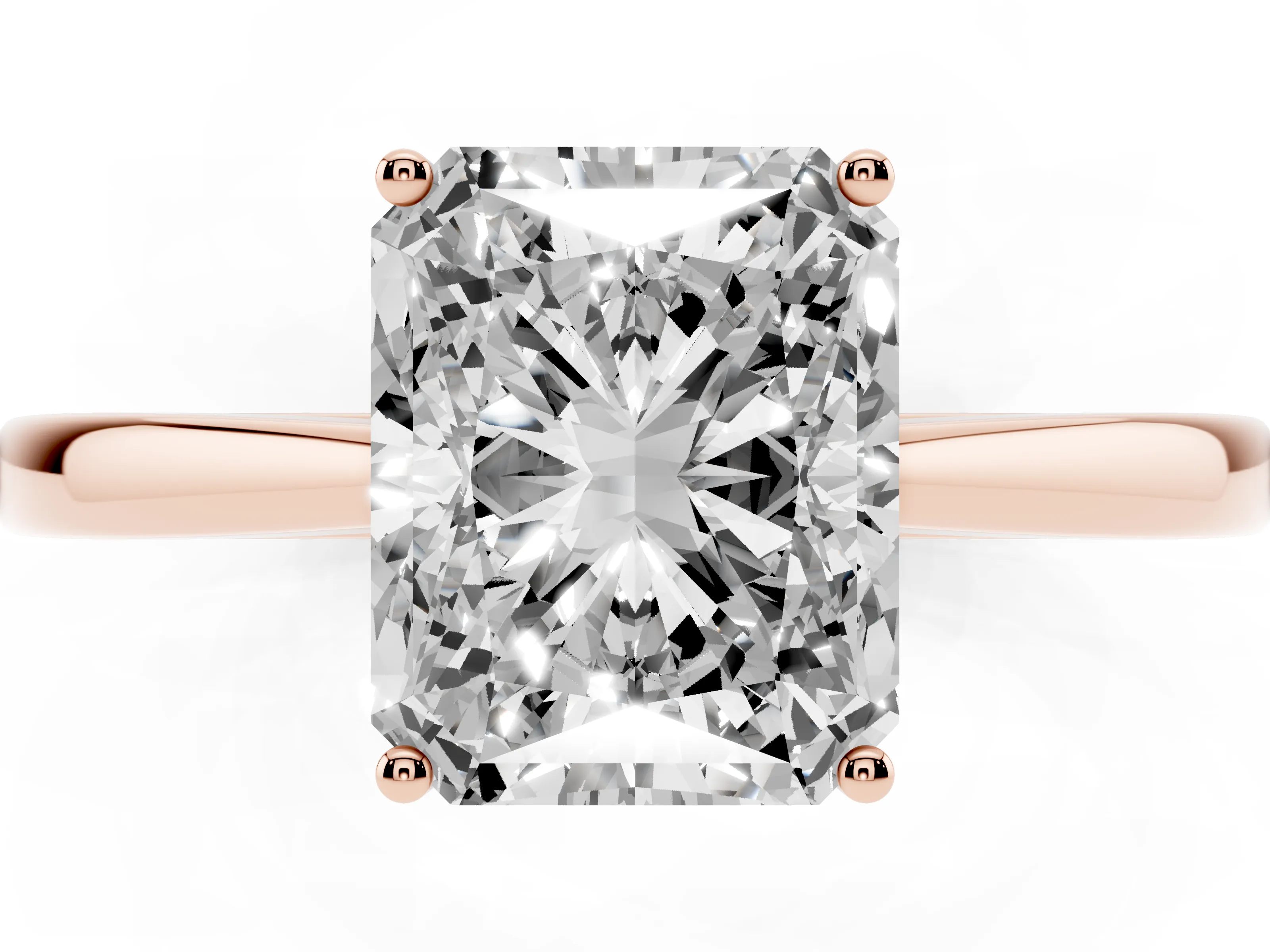 Radiant Cut Diamond Solitaire Ring Set in Rose gold with Split Shank and Prong Setting