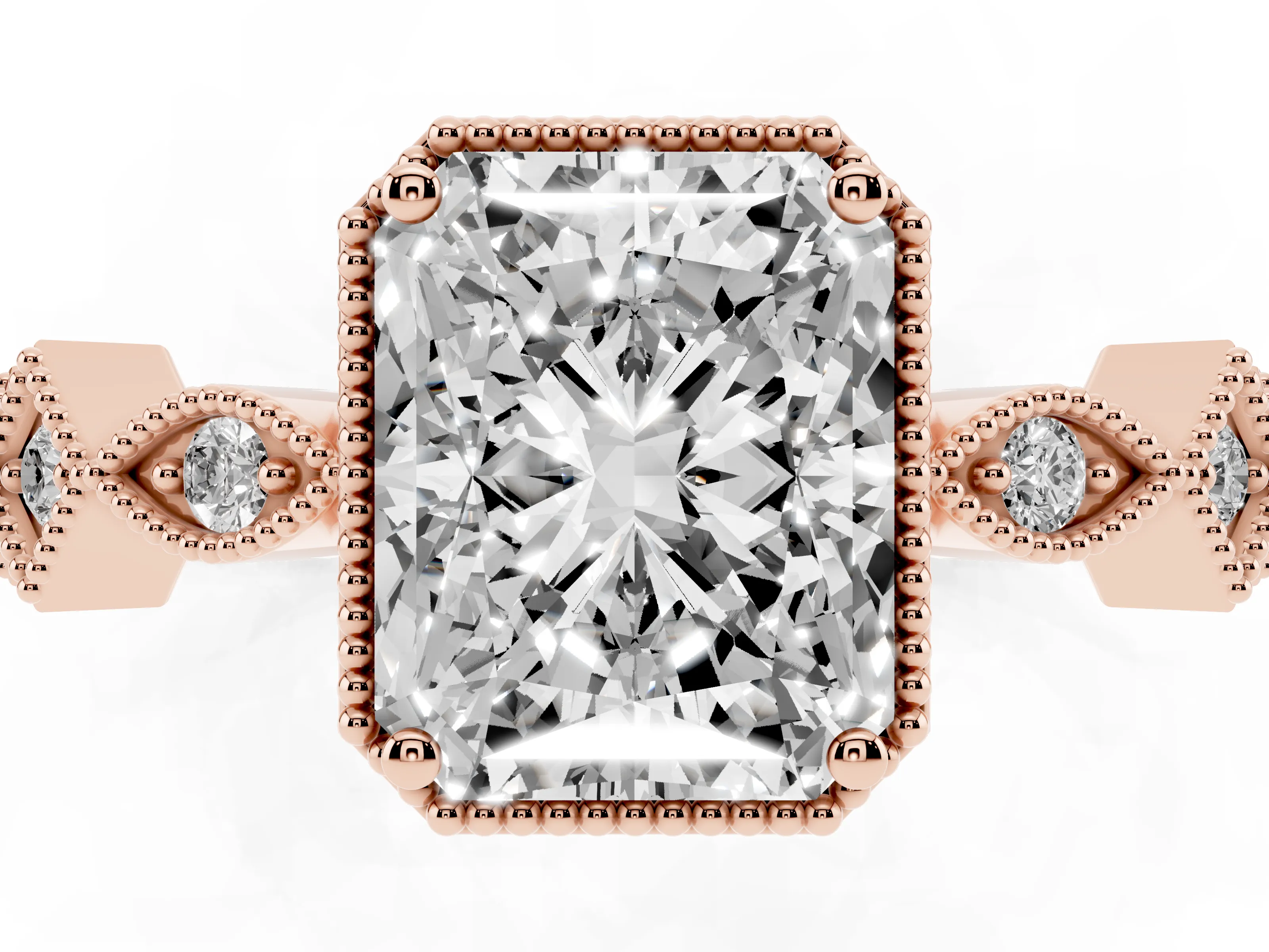 Radiant Cut Diamond Milgrain Marquise Twist Band Ring Set in Rose gold with Prong Setting