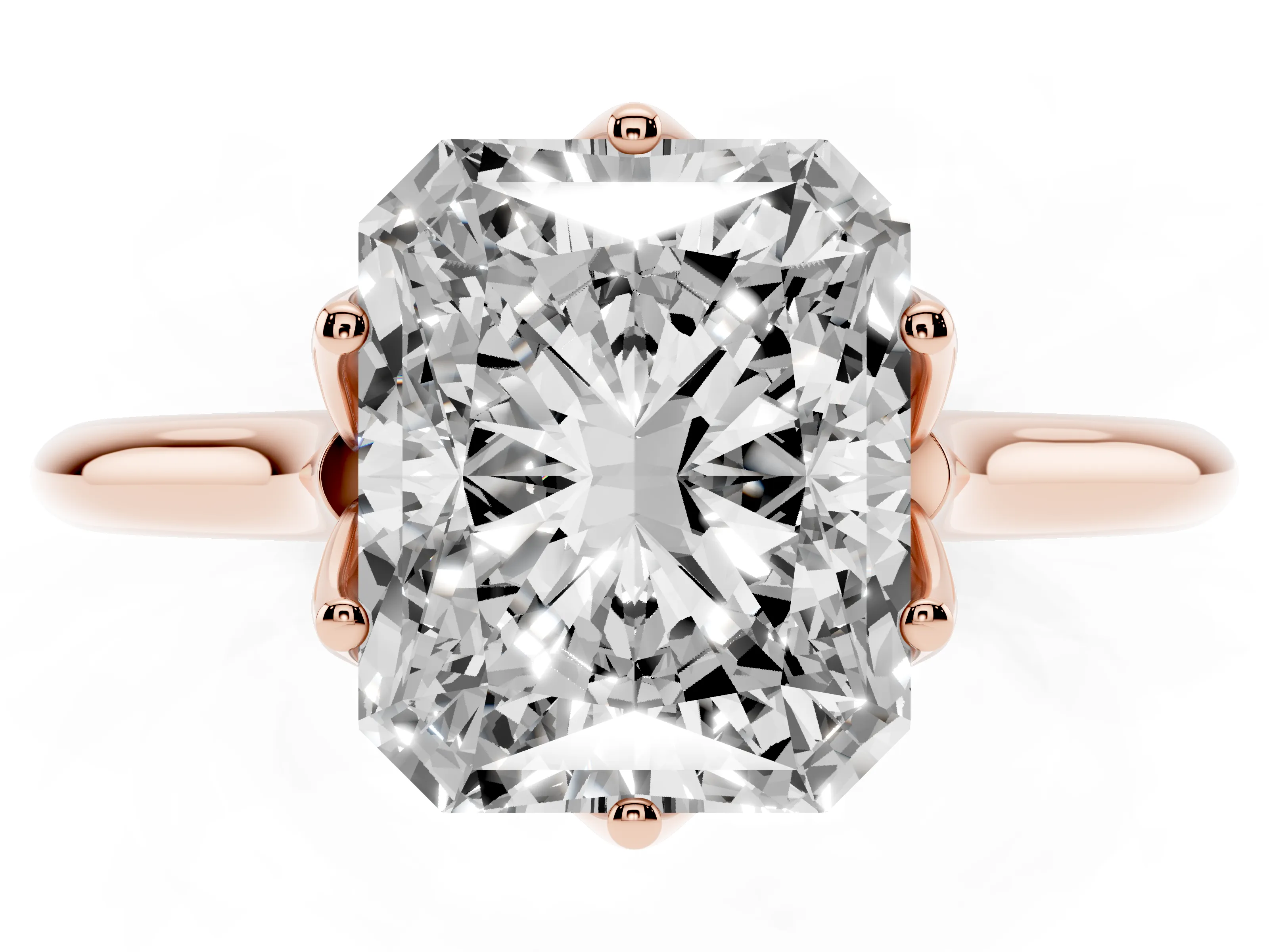 Radiant Cut Diamond Solitaire Cathedral Ring Set in Rose gold with Prong Setting