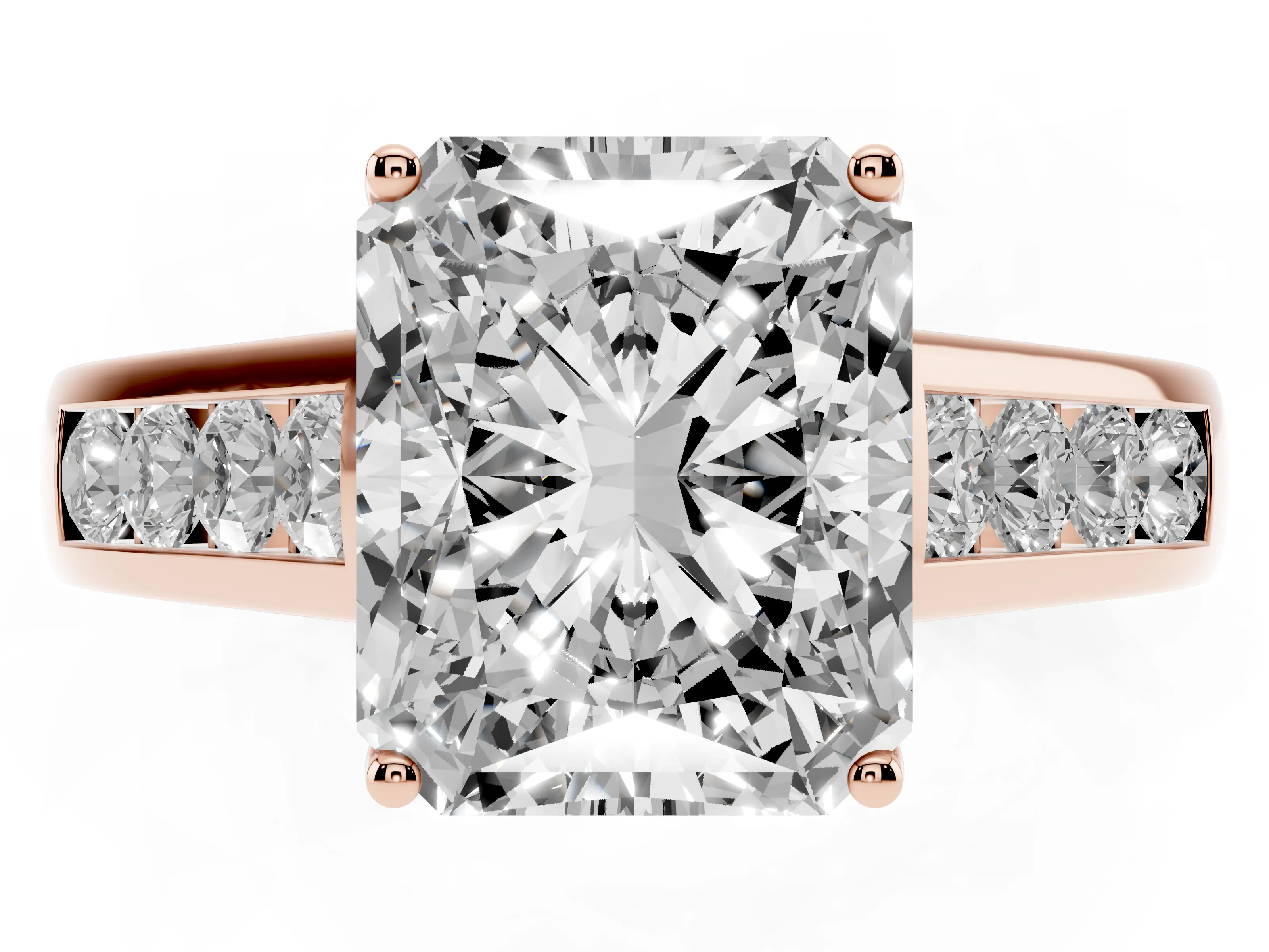 Radiant Cut Diamond Brilliant Channel-Set Solitaire Ring Set in Rose gold with Prong Setting
