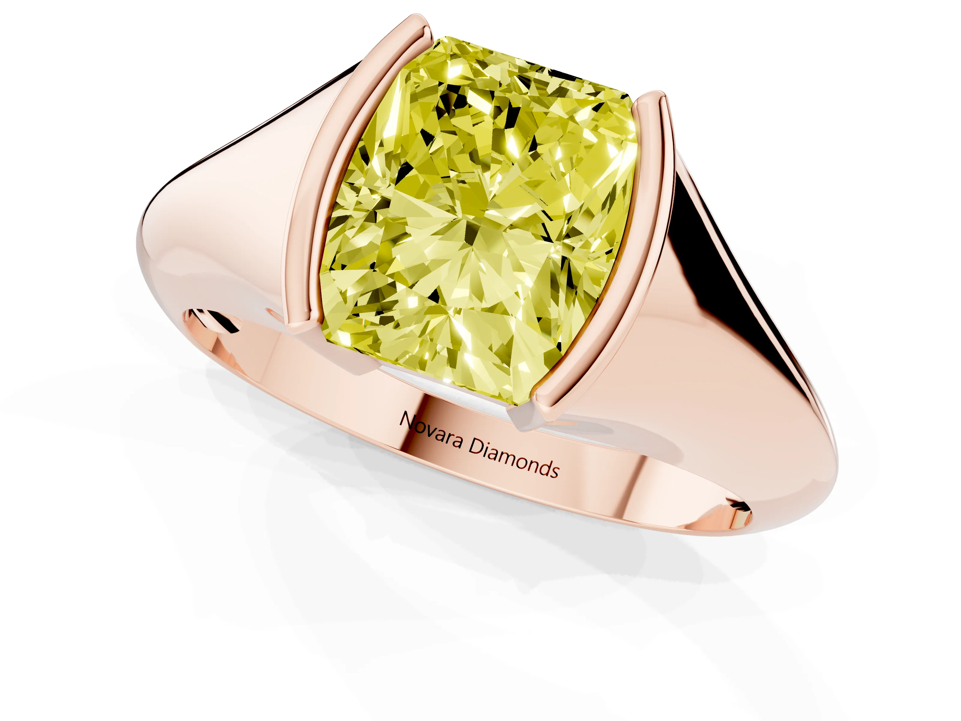 Fancy Yellow Radiant Cut Diamond Solitaire Tension Set Ring Set in Rose gold