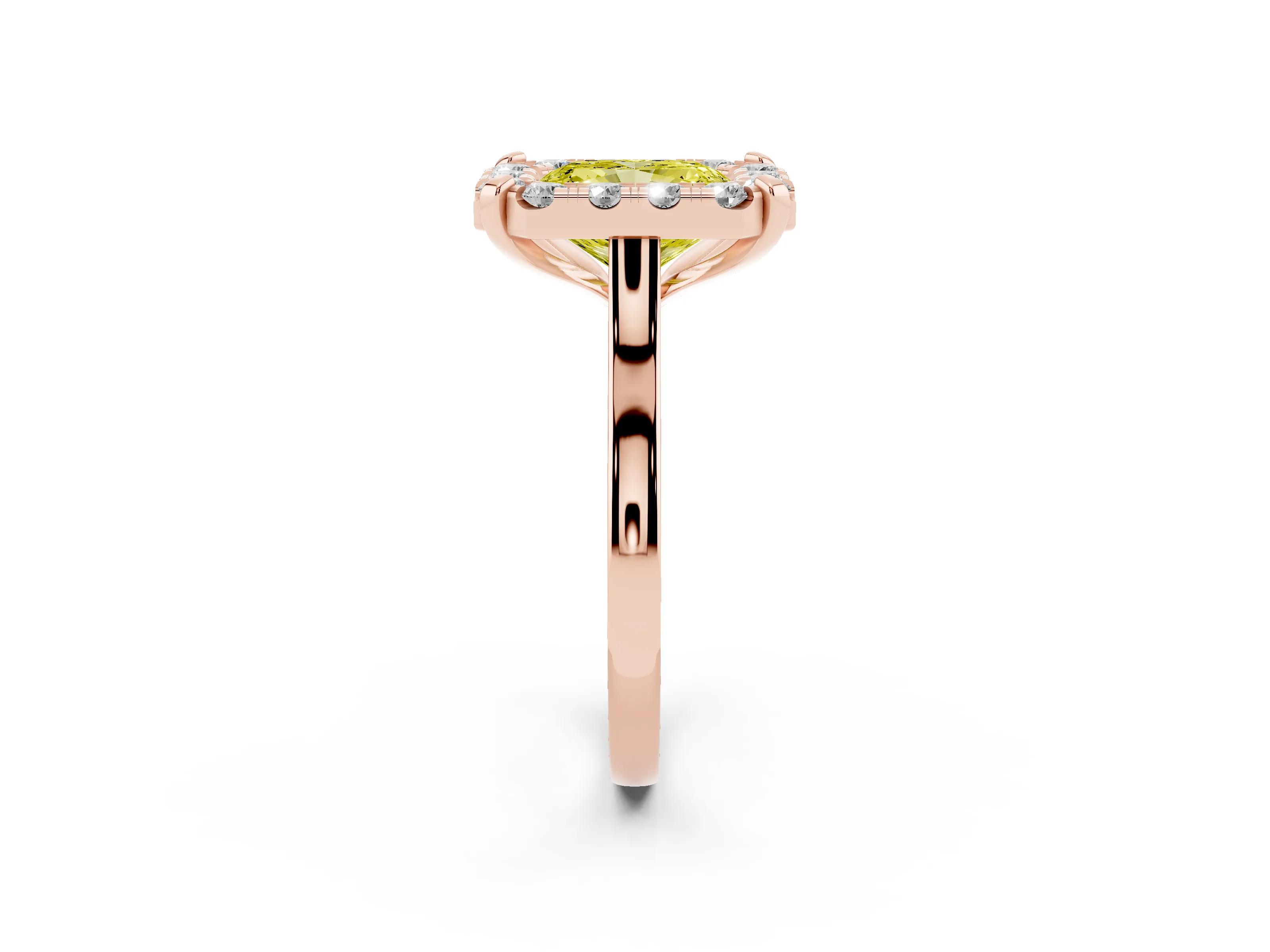 Fancy Yellow Radiant Cut Diamond Cluster Halo Solitaire Ring Set in Rose gold with Prong Setting