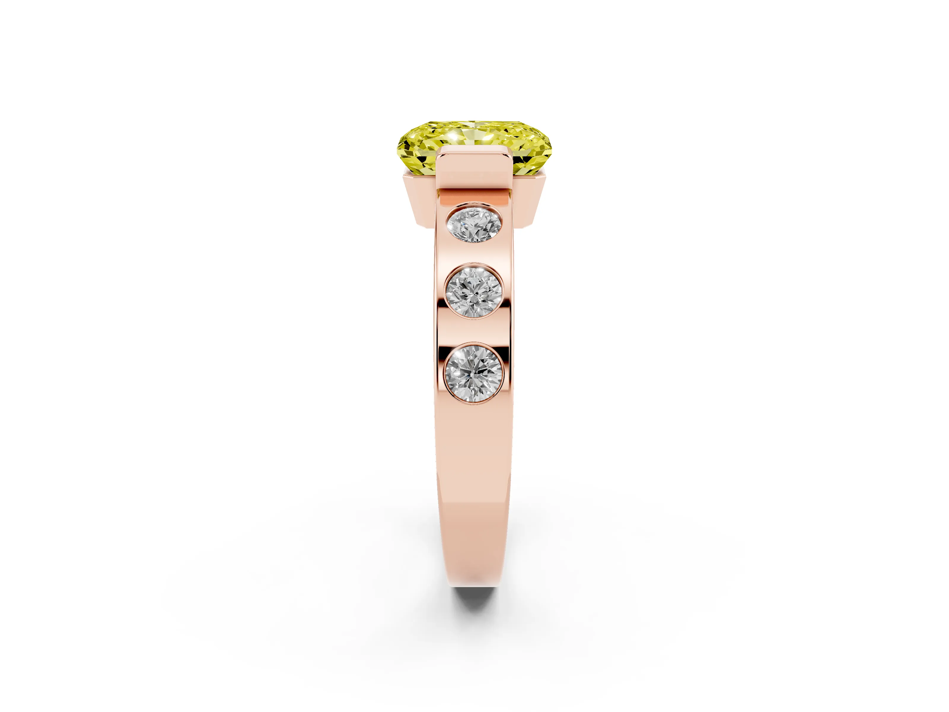 Fancy Yellow Radiant Cut Diamond Channel-Set Band Ring Set in Rose gold with Bezel Prong Setting