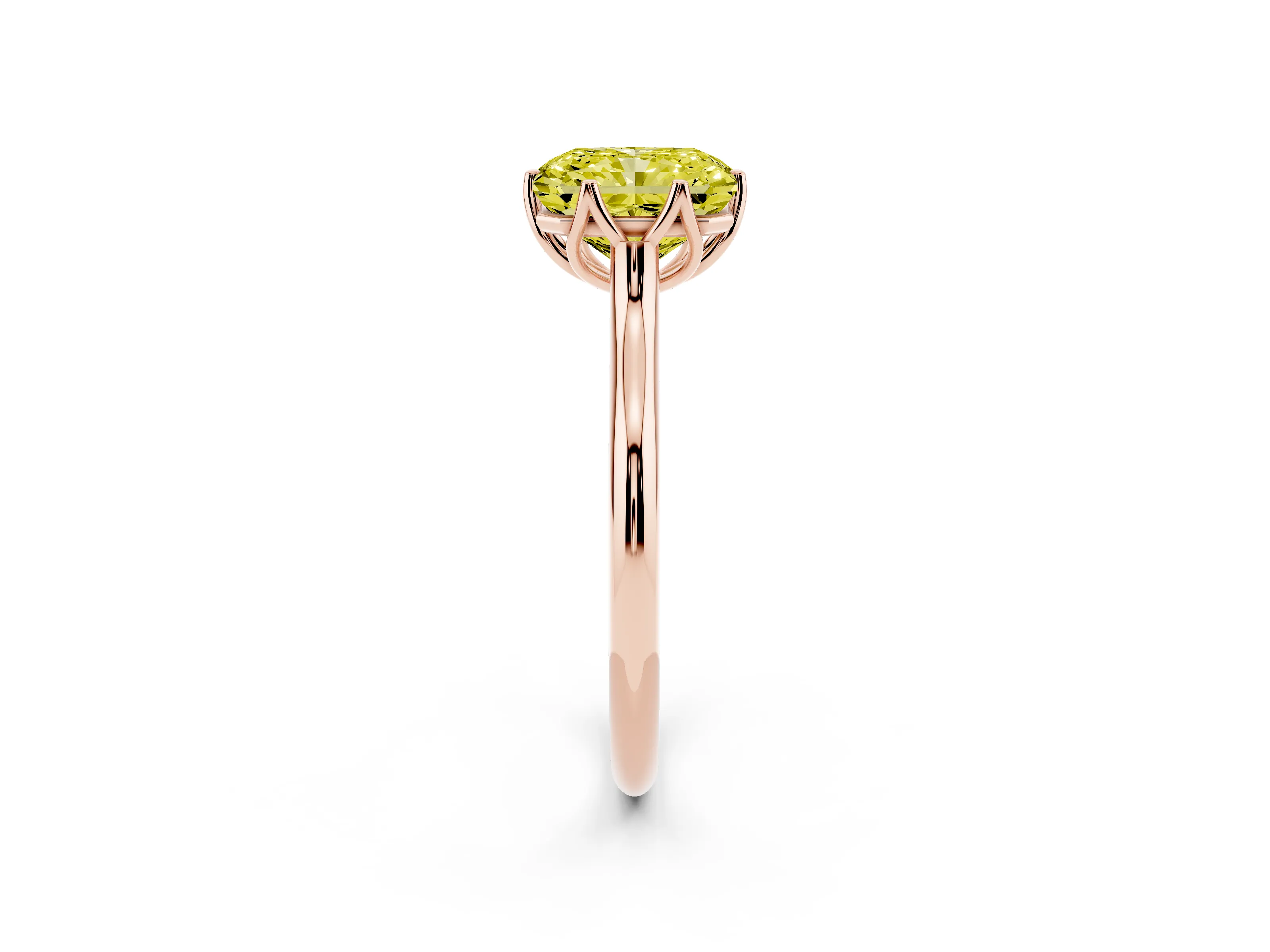 Fancy Yellow Radiant Cut Diamond Solitaire Cathedral Ring Set in Rose gold with Prong Setting