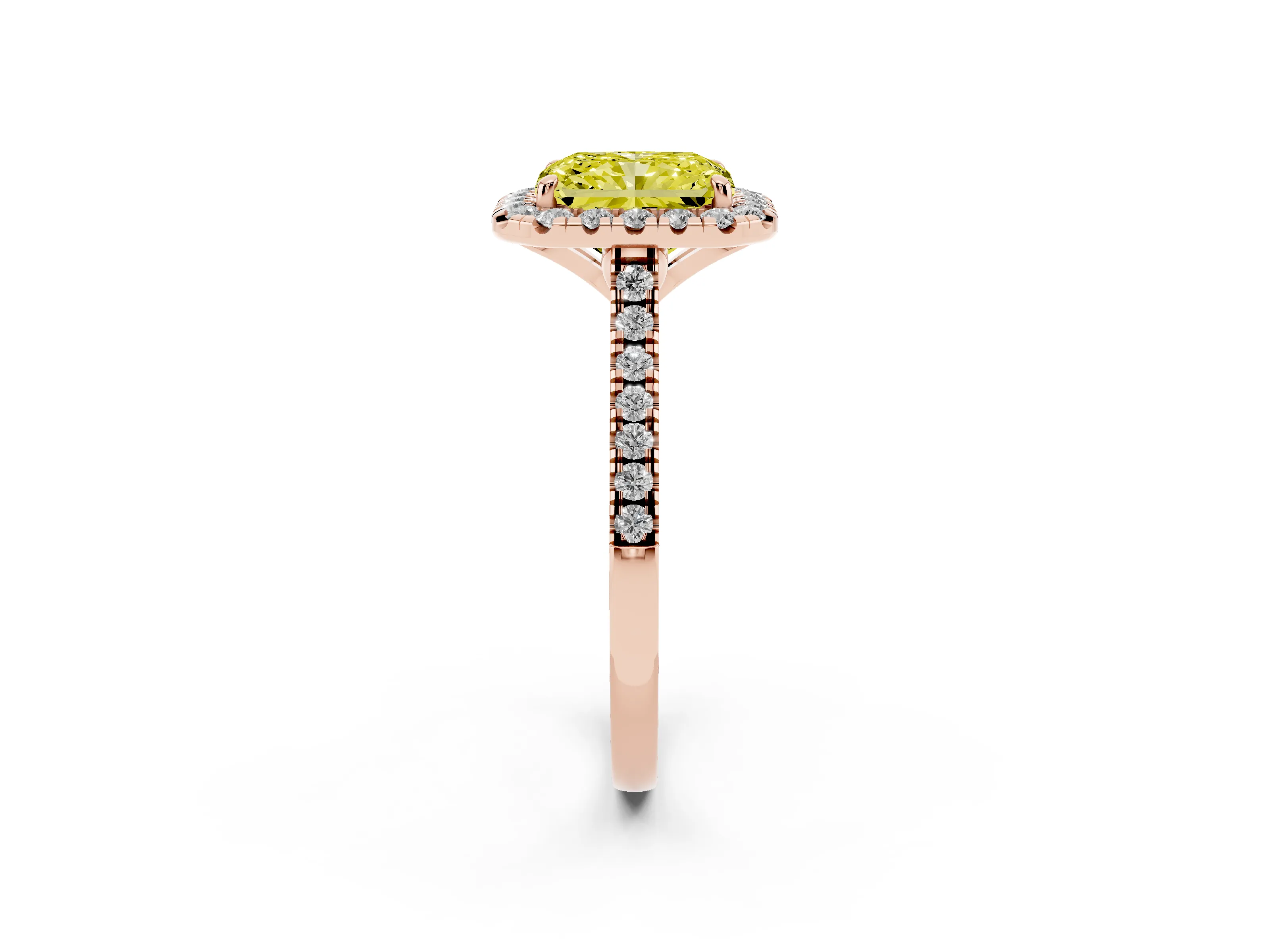 Radiant Cut Halo Engagement Ring Setting for a Fancy Yellow Lab-Grown Diamond | Tapered Band | Rose Gold