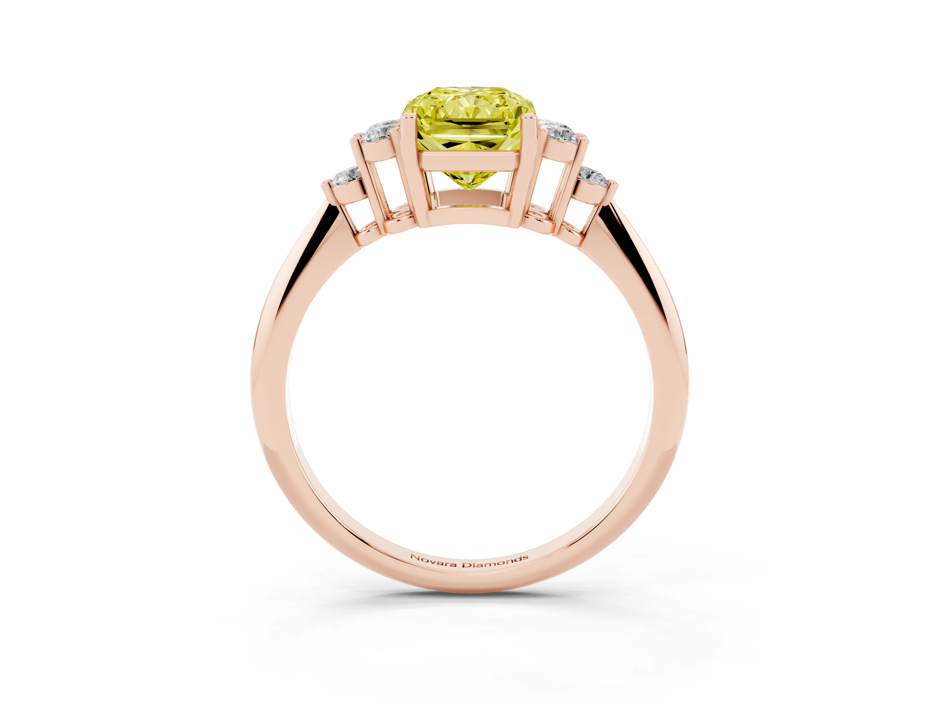 Fancy Yellow Radiant Cut Diamond Cluster Ring Set in Rose gold with Plain Band and Prong Setting