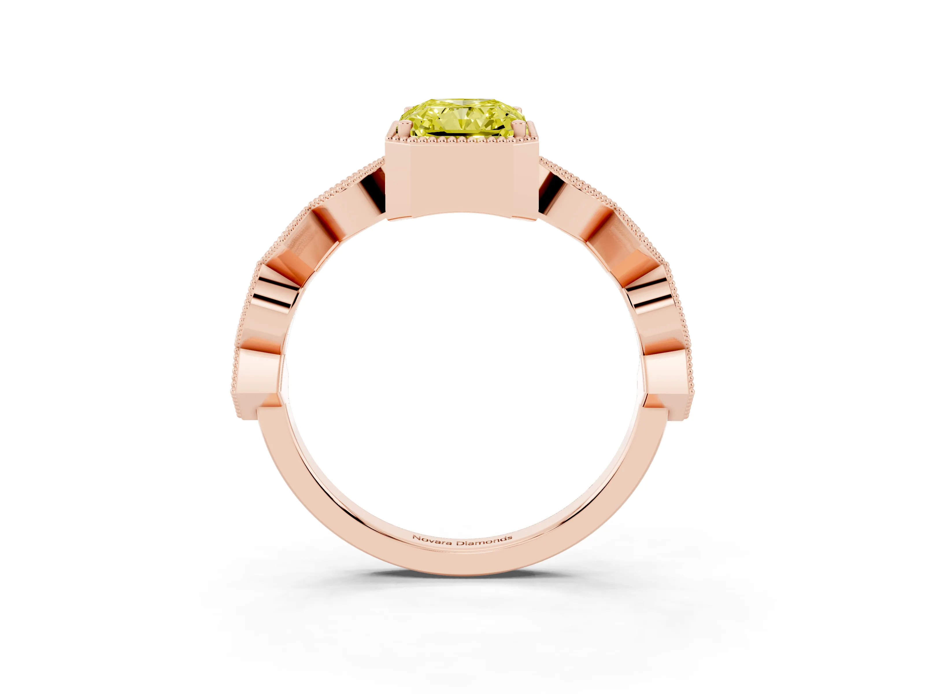 Fancy Yellow Radiant Cut Diamond Milgrain Marquise Twist Band Ring Set in Rose gold with Prong Setting