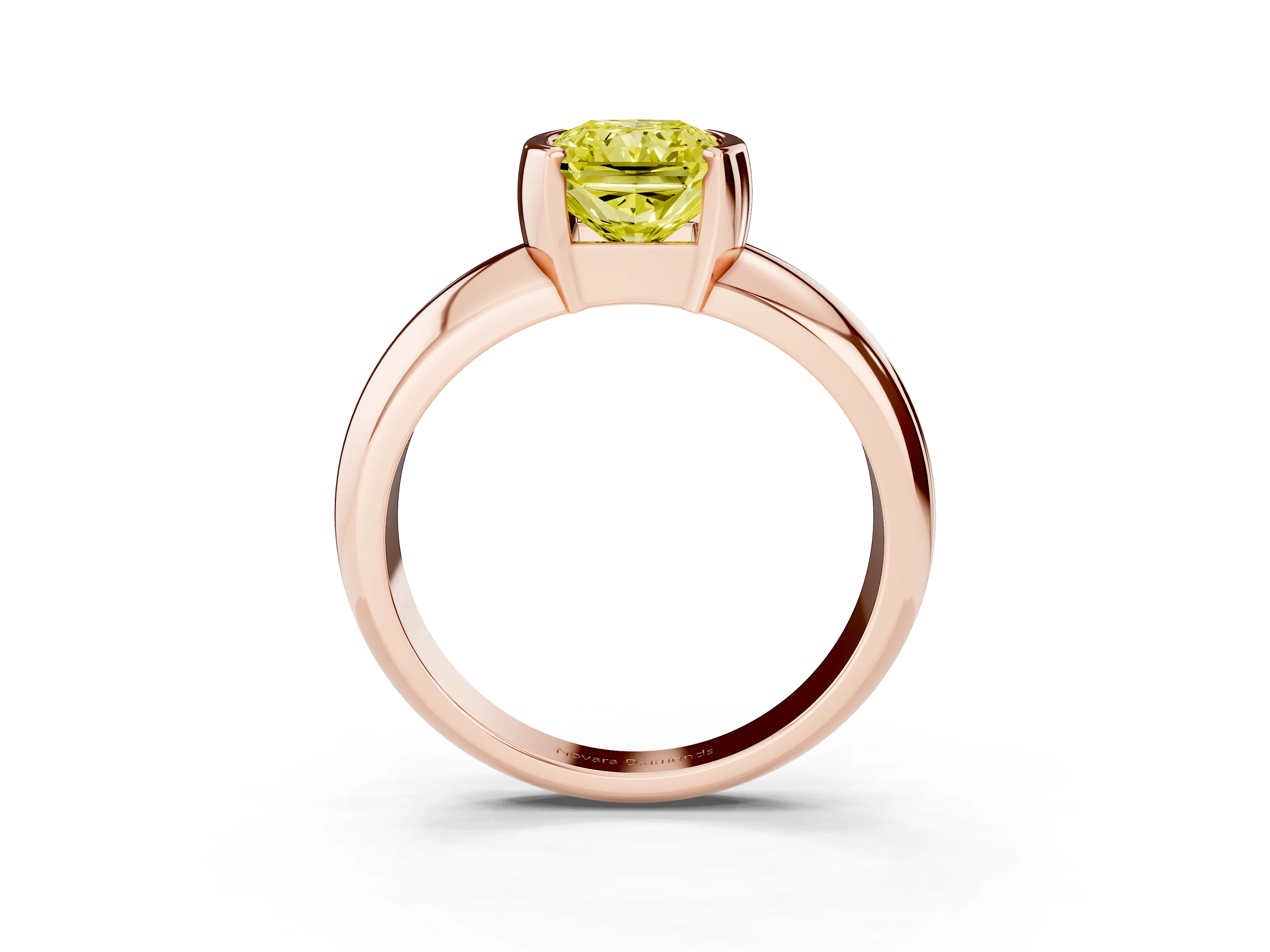 Fancy Yellow Radiant Cut Diamond Solitaire Tension Set Ring Set in Rose gold with Wide Band