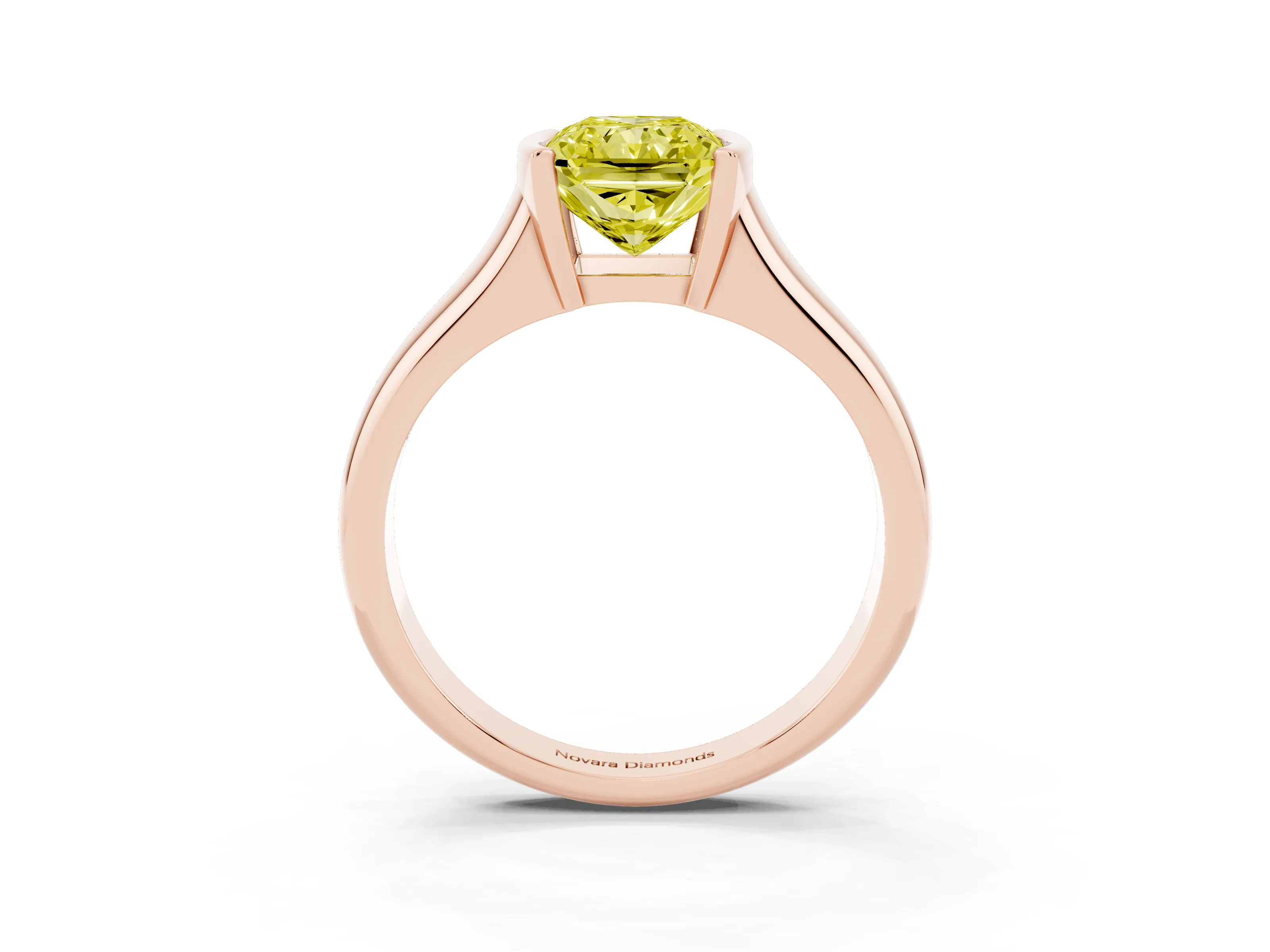 Fancy Yellow Radiant Cut Diamond Solitaire Tension Set Ring Set in Rose gold with Split Shank Band