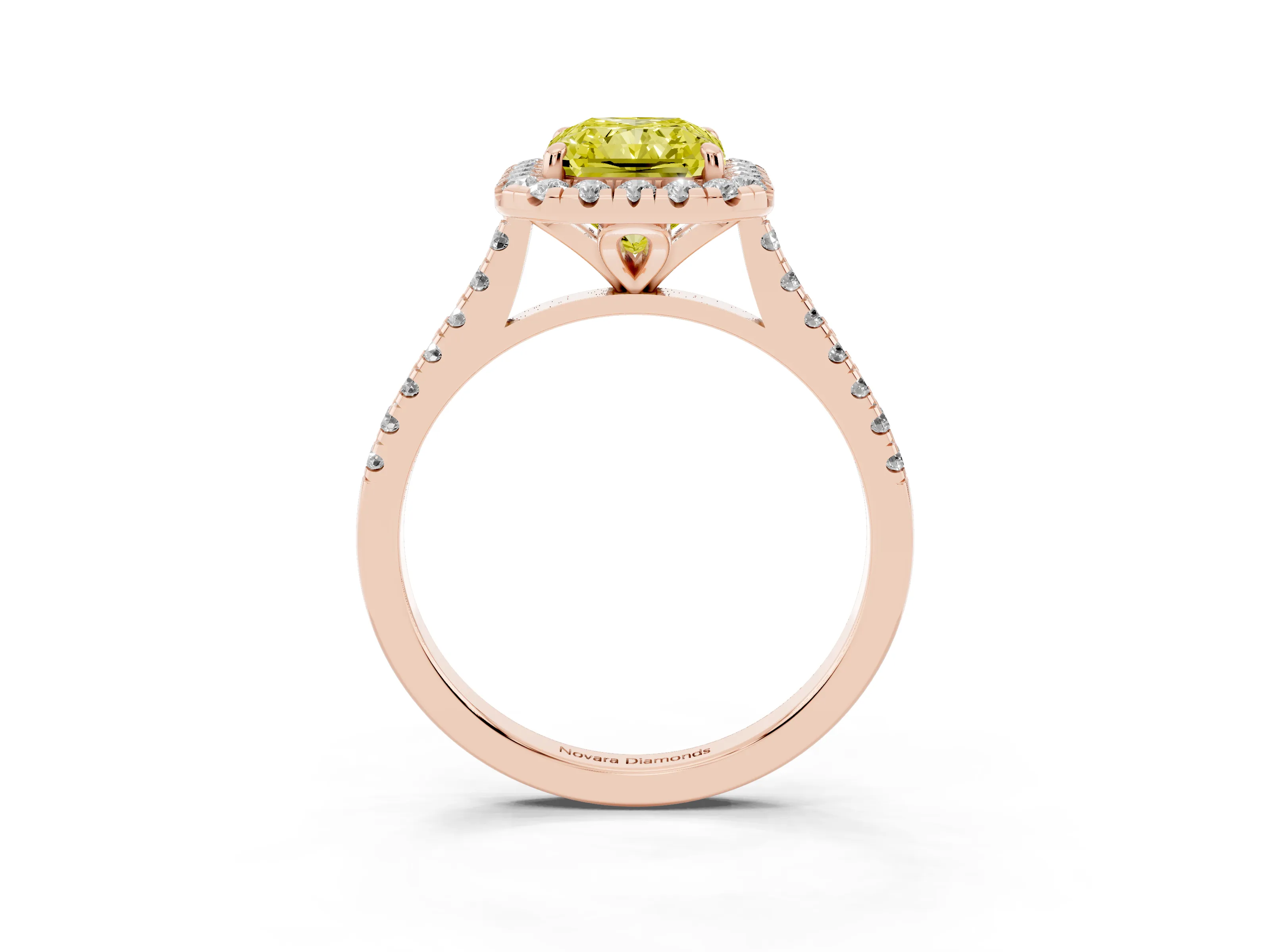 Radiant Cut Halo Engagement Ring Setting for a Fancy Yellow Lab-Grown Diamond | Tapered Band | Rose Gold