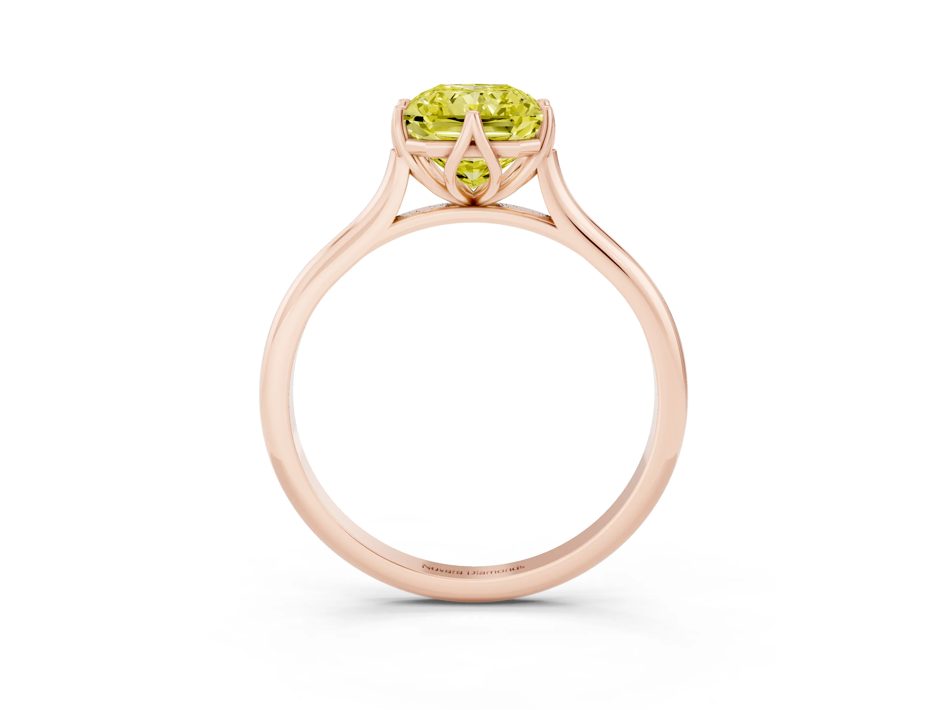 Fancy Yellow Radiant Cut Diamond Solitaire Cathedral Ring Set in Rose gold with Prong Setting