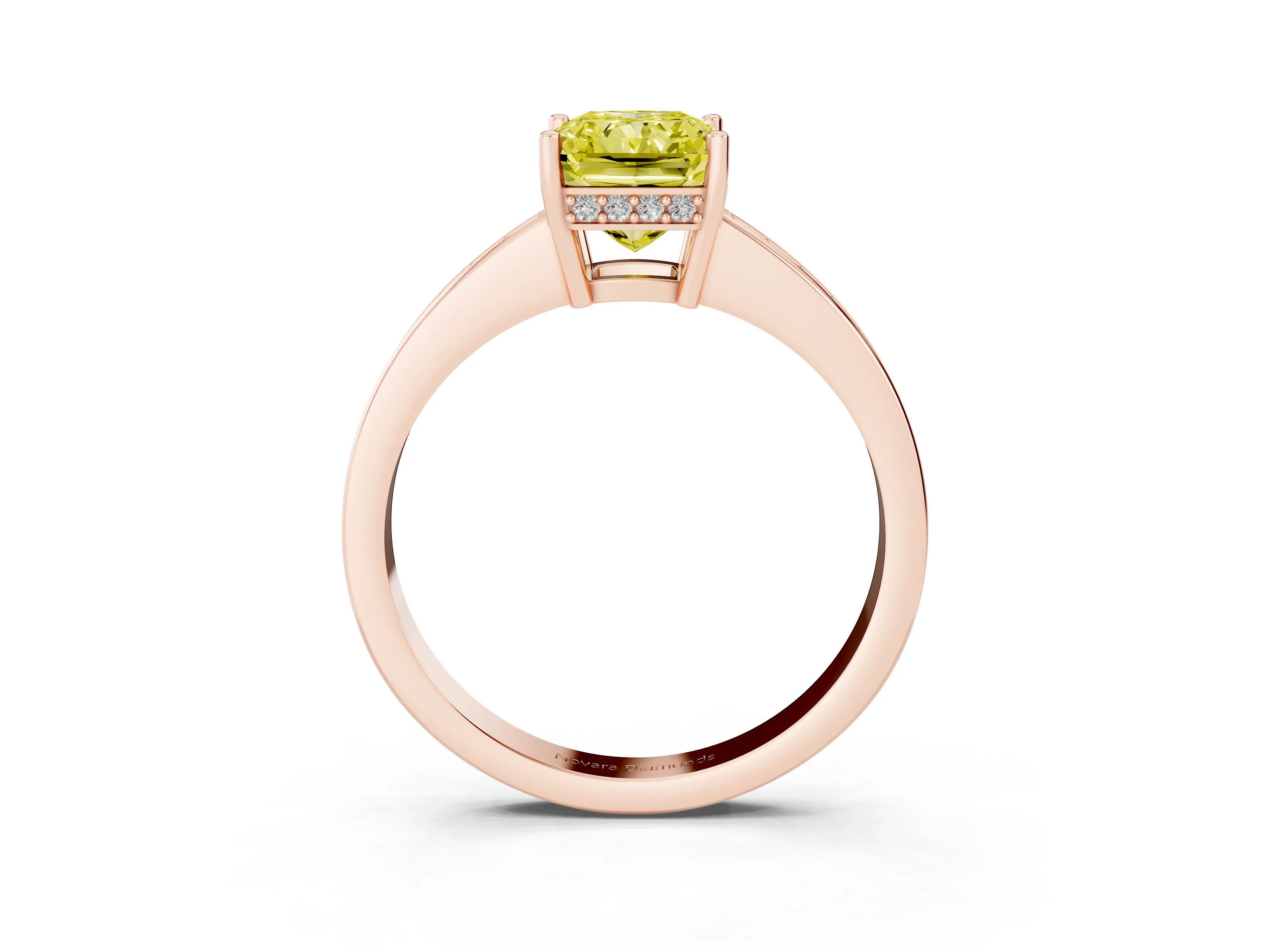 Fancy Yellow Radiant Cut Diamond Pavé Band Prong Set Solitaire Ring Set in Rose gold