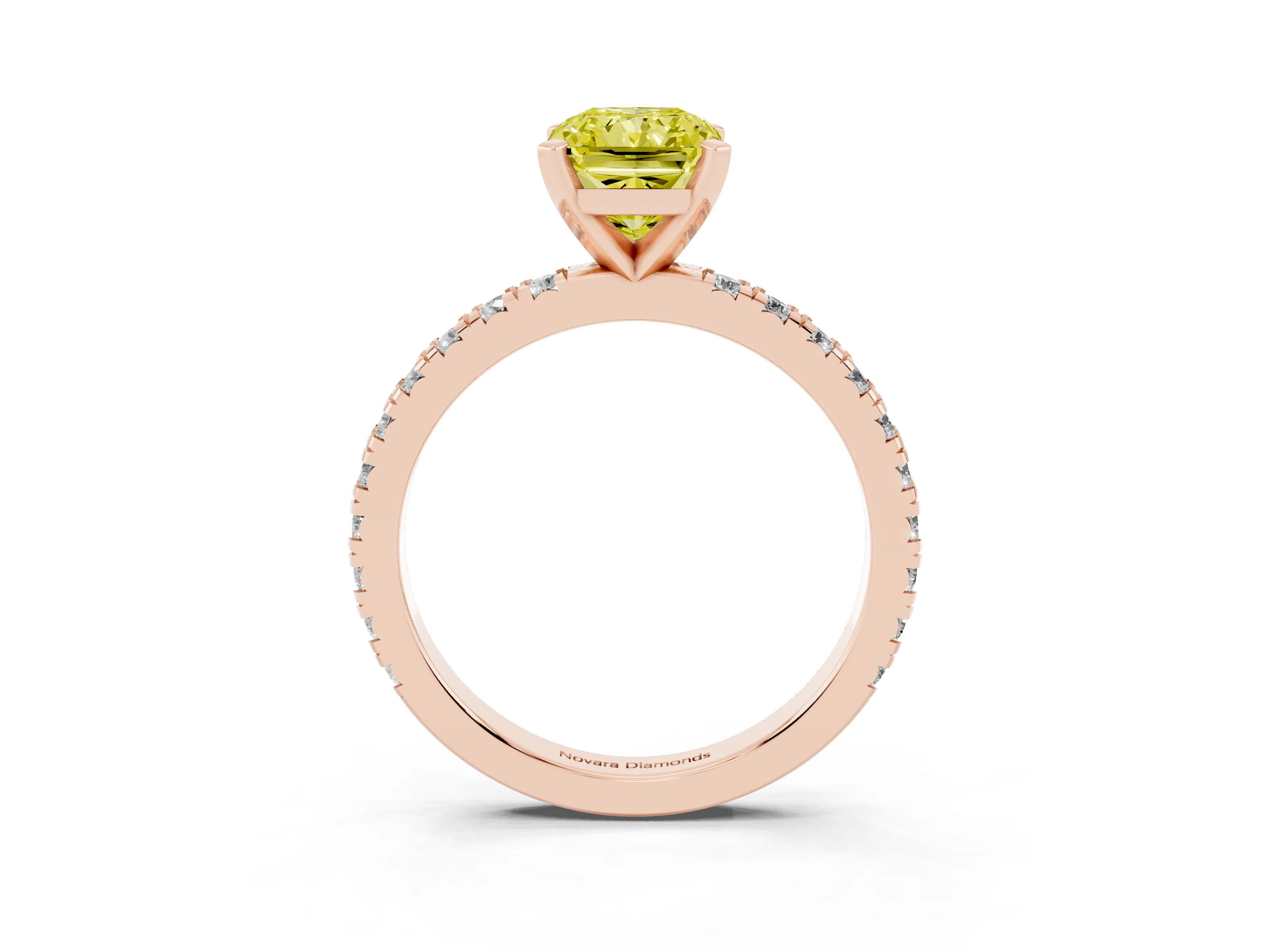 Fancy Yellow Radiant Cut Diamond Pavé Band Solitaire Set in Rose gold with Prong Setting