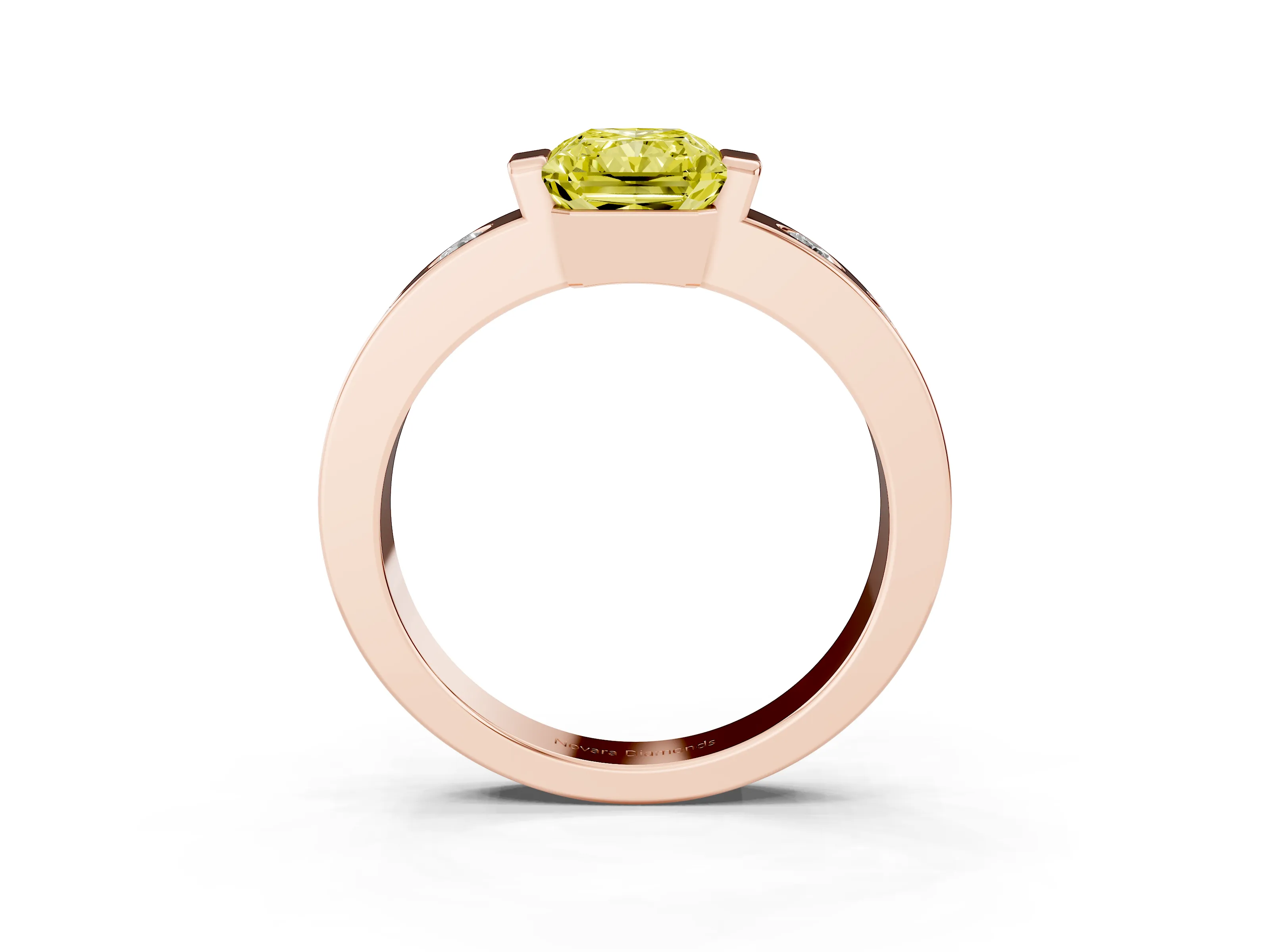 Fancy Yellow Radiant Cut Diamond Channel-Set Band Ring Set in Rose gold with Bezel Prong Setting