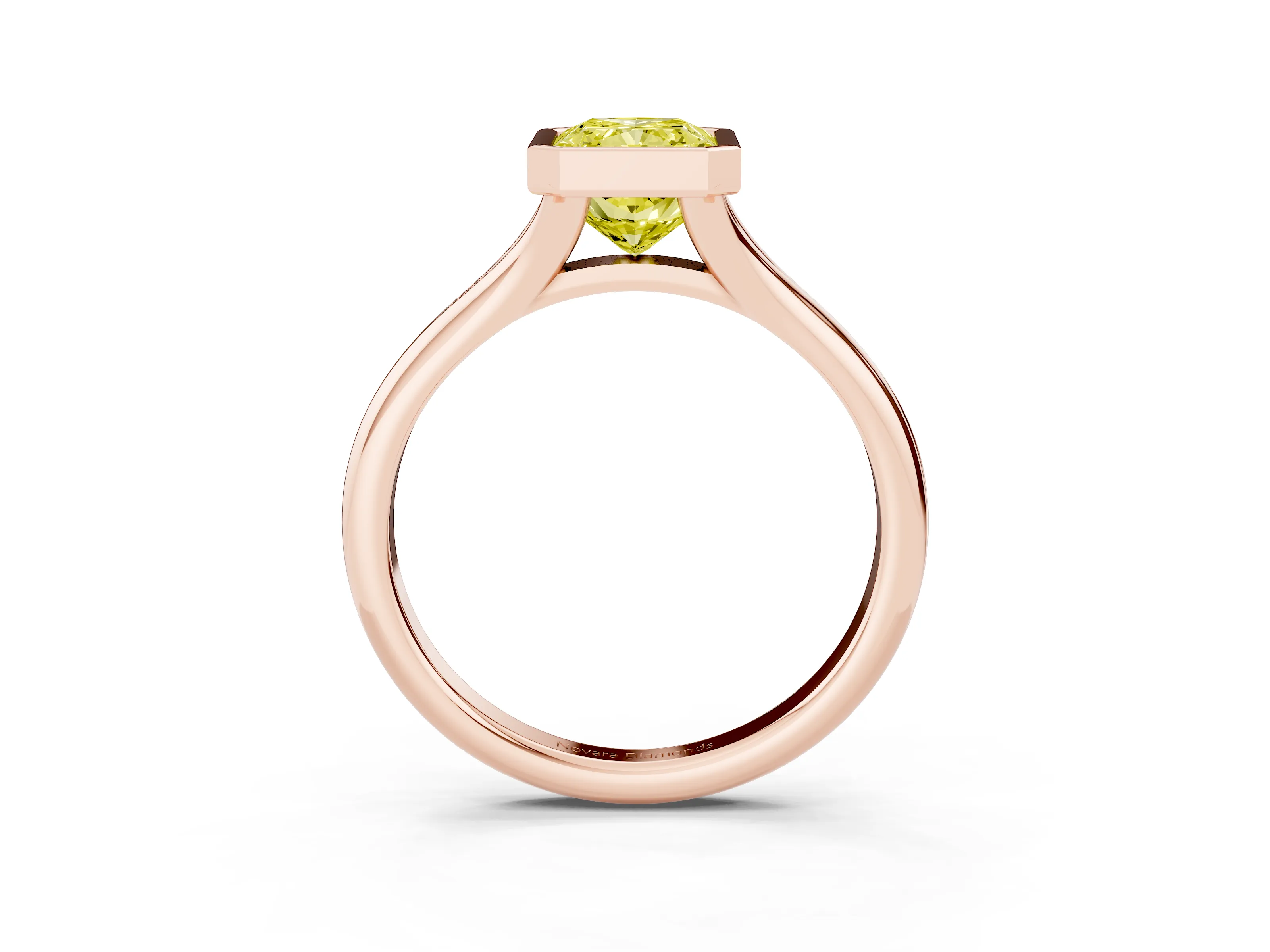 Fancy Yellow Bezel Set Radiant Cut Diamond Solitaire Ring Set in Rose gold with Smooth Band