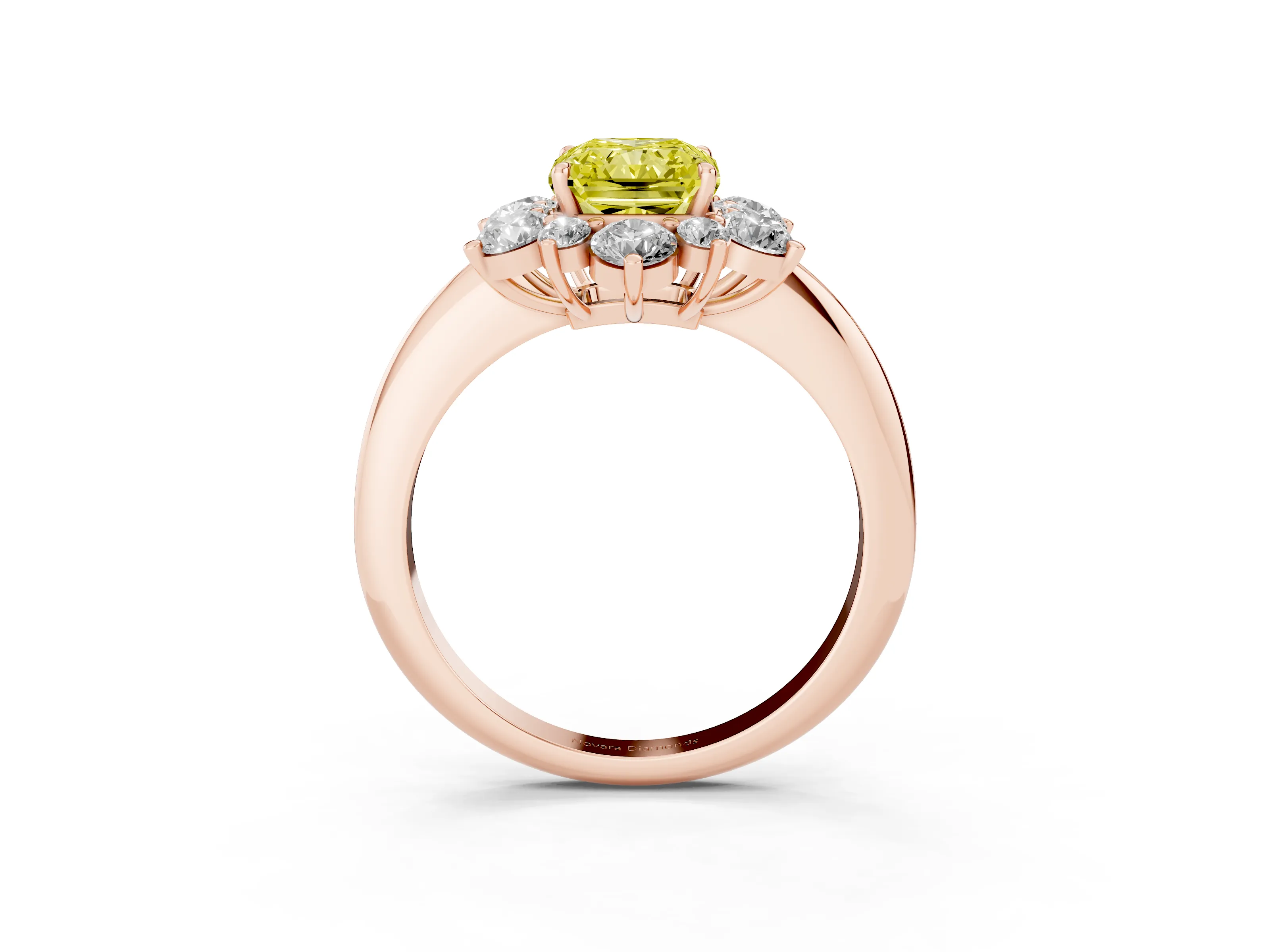 Fancy Yellow Radiant Cut Diamond Cluster Halo Ring Set in Rose gold with Solitaire Band and Prong Setting