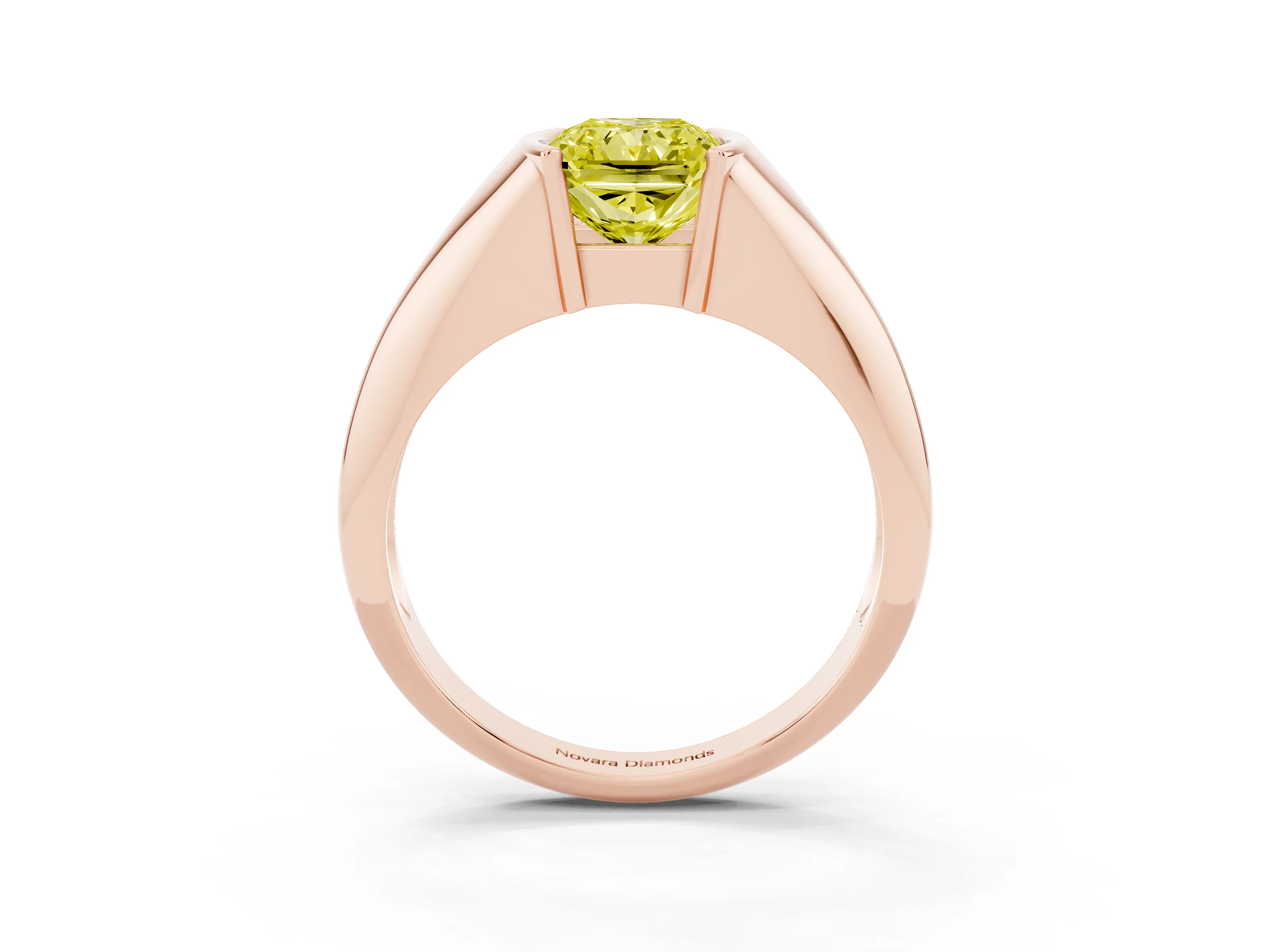 Fancy Yellow Radiant Cut Diamond Solitaire Tension Set Ring Set in Rose gold