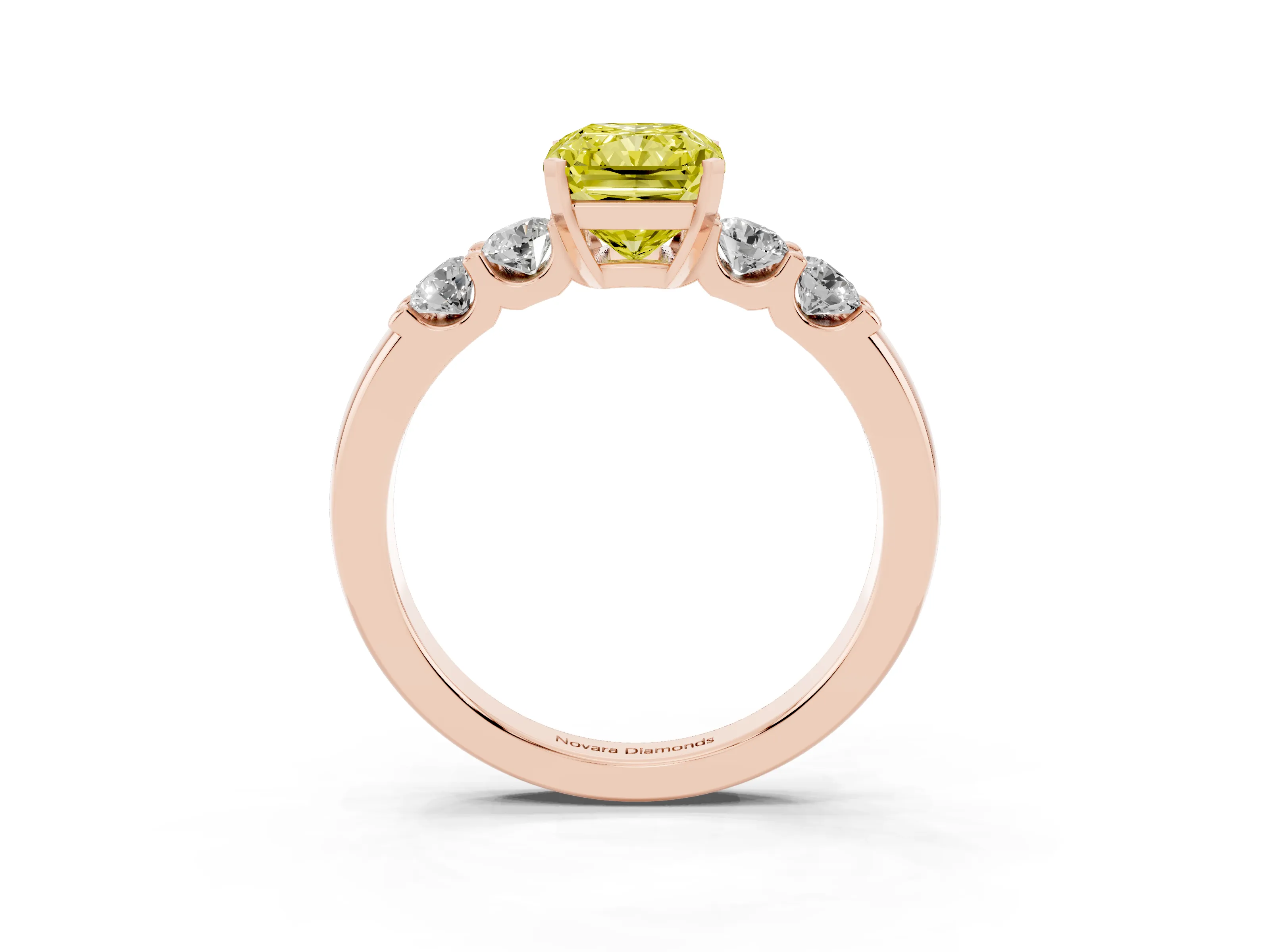 Fancy Yellow Radiant Cut Diamond Five-Stone Prong Set Engagement Ring Set in Rose gold with Channel Band