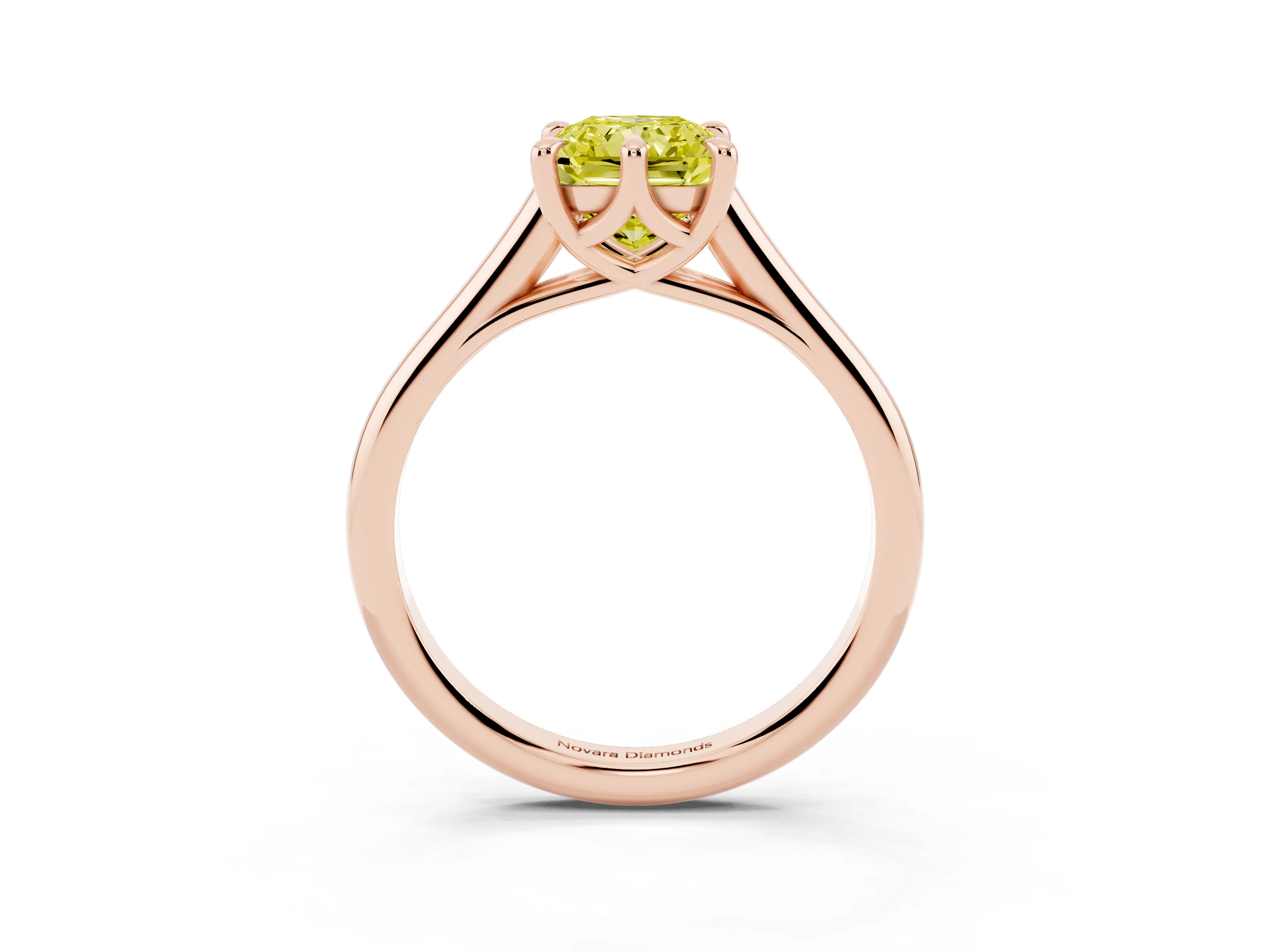 Fancy Yellow Radiant Cut Diamond Solitaire Engagement Ring Set in Rose gold with Prong Setting and Plain Classic Band
