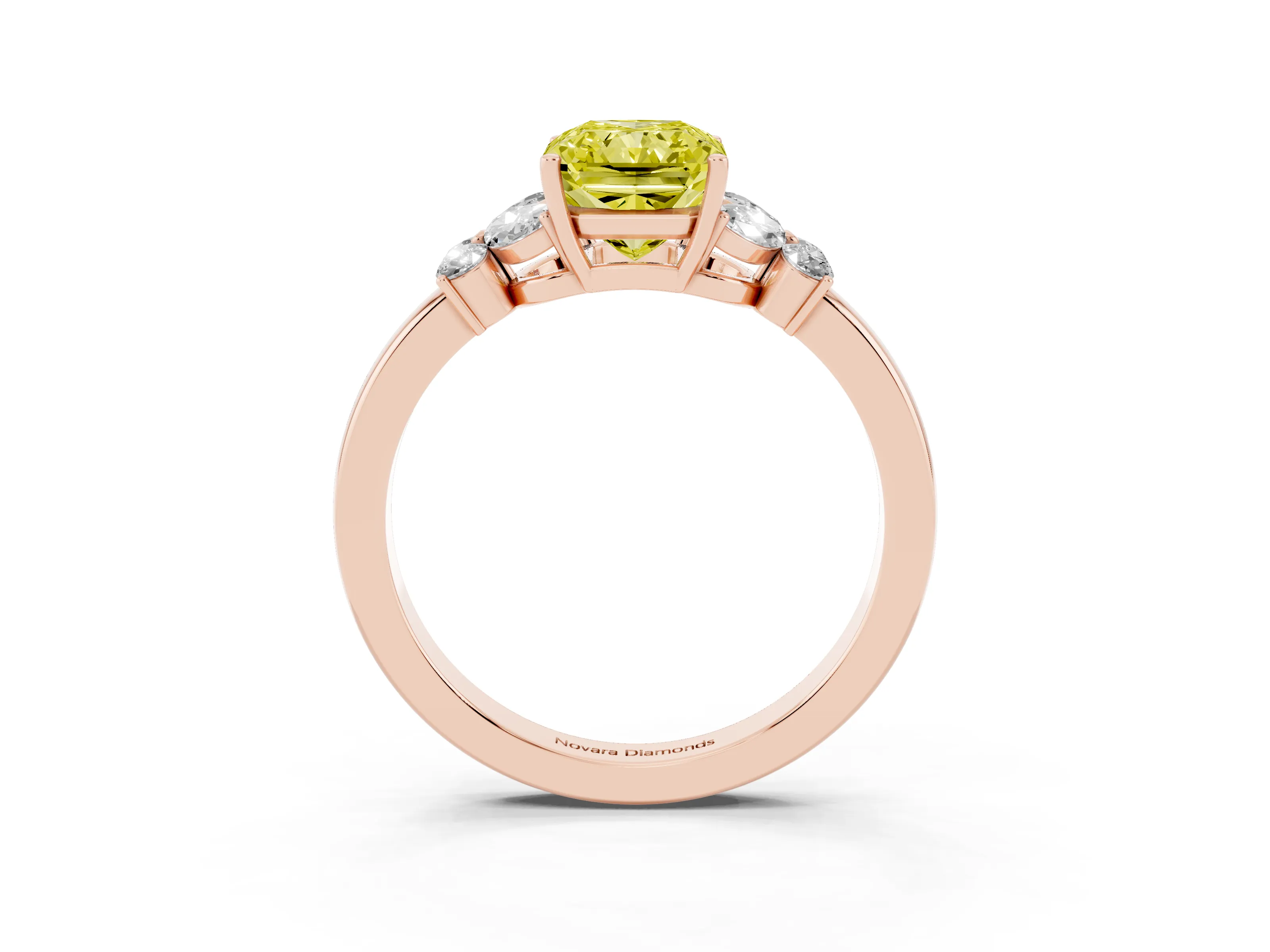 Fancy Yellow Radiant Cut Diamond Solitaire Floral Ring Set in Rose gold with Marquise Petals and Prong Setting