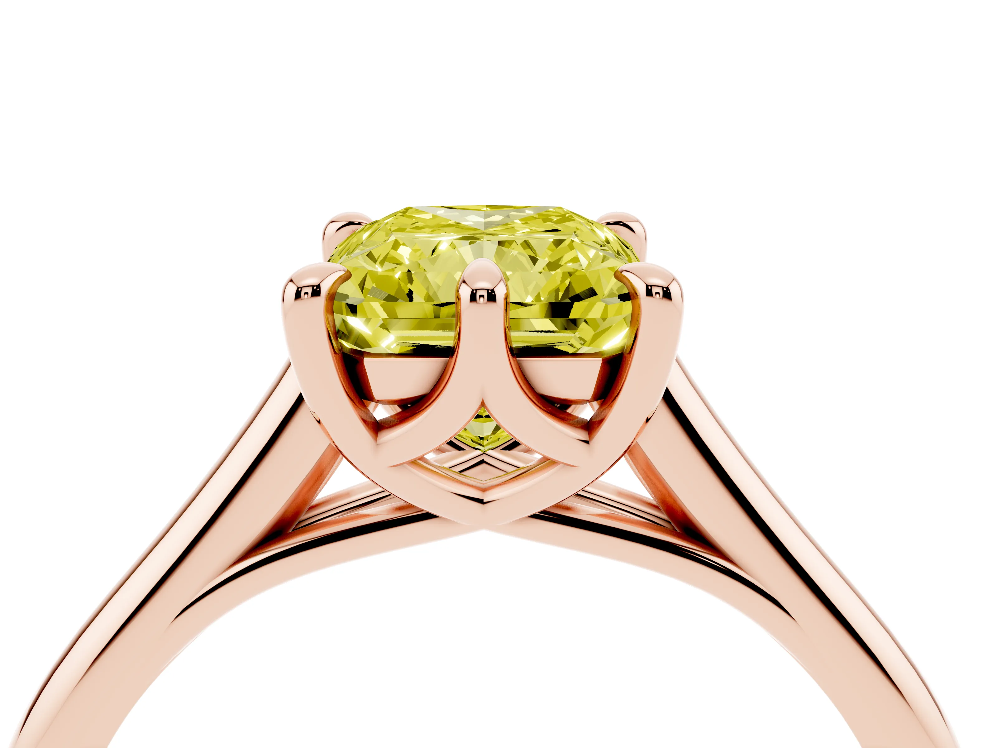 Fancy Yellow Radiant Cut Diamond Solitaire Engagement Ring Set in Rose gold with Prong Setting and Plain Classic Band