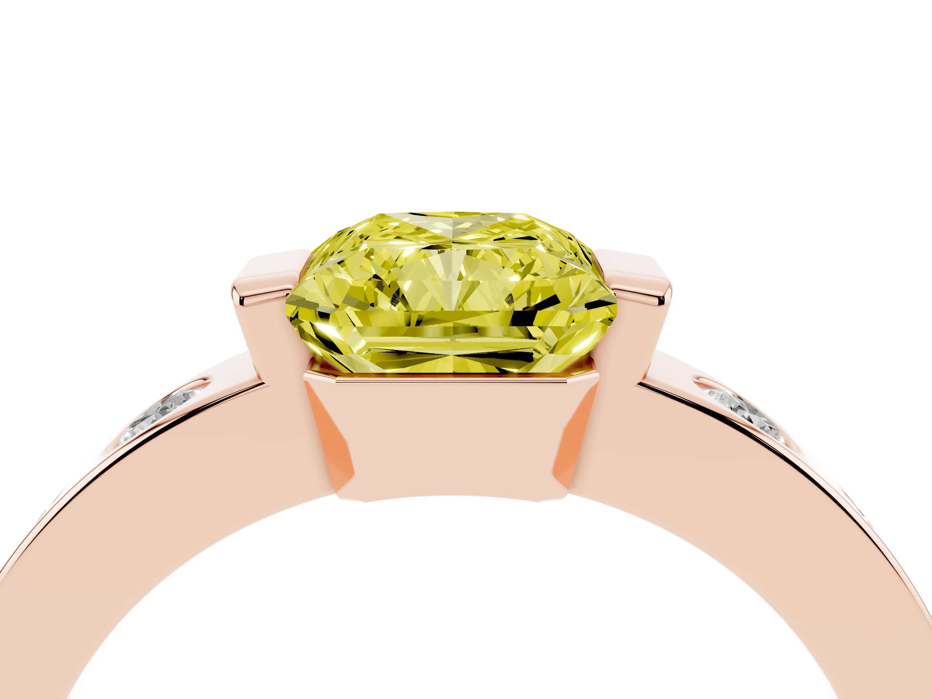 Fancy Yellow Radiant Cut Diamond Channel-Set Band Ring Set in Rose gold with Bezel Prong Setting