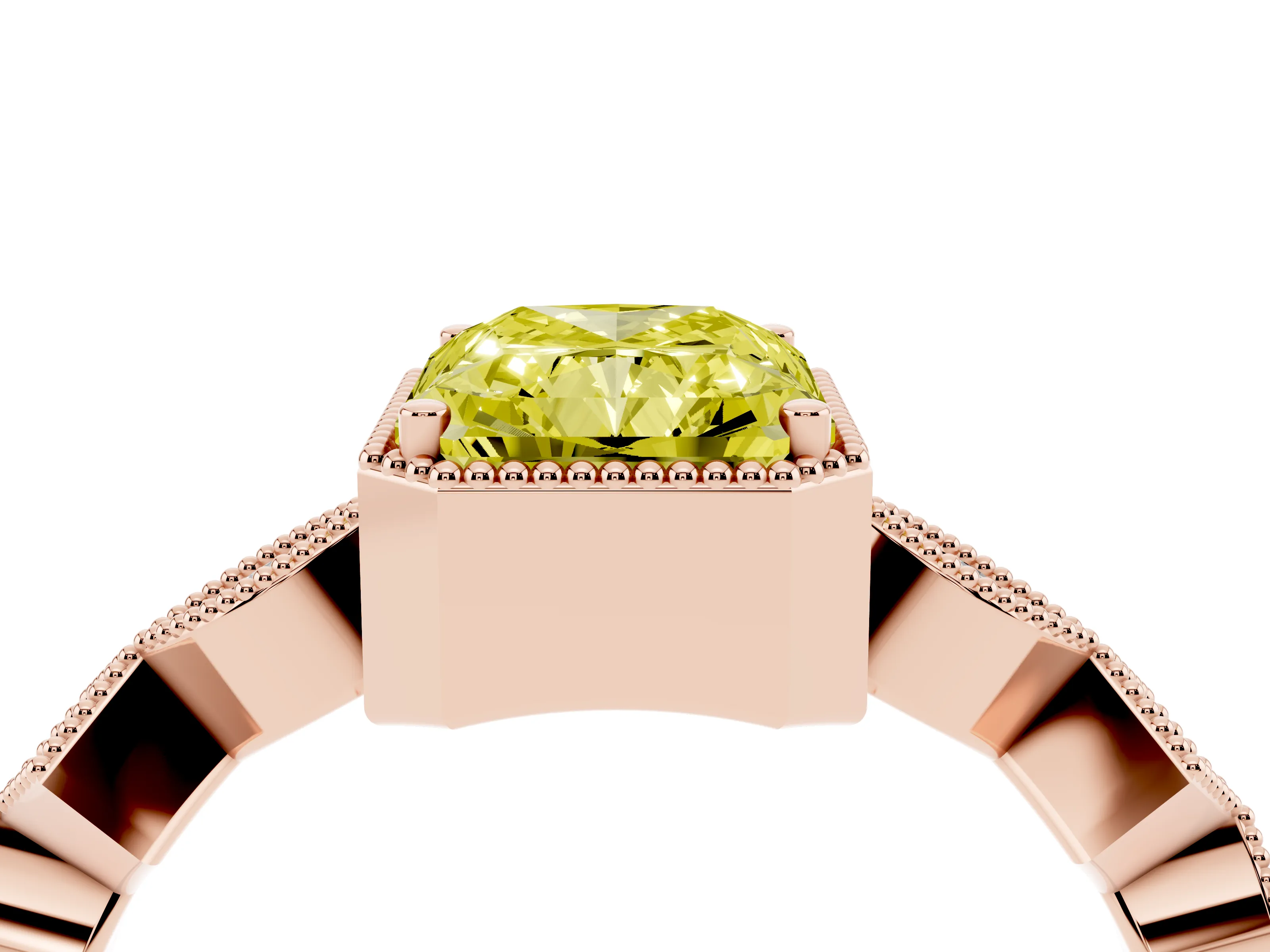 Fancy Yellow Radiant Cut Diamond Milgrain Marquise Twist Band Ring Set in Rose gold with Prong Setting