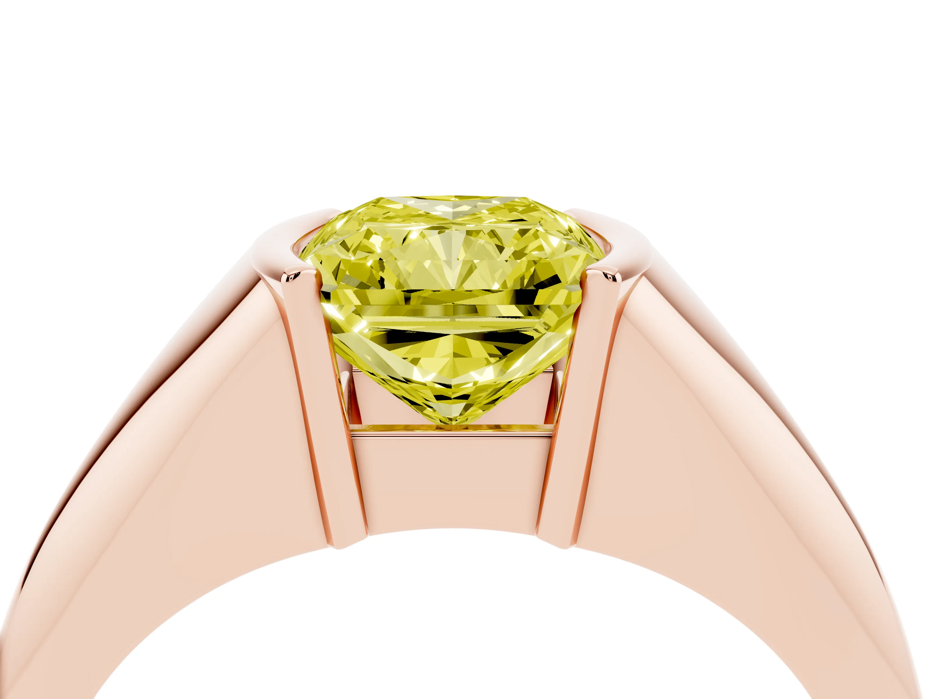 Fancy Yellow Radiant Cut Diamond Solitaire Tension Set Ring Set in Rose gold