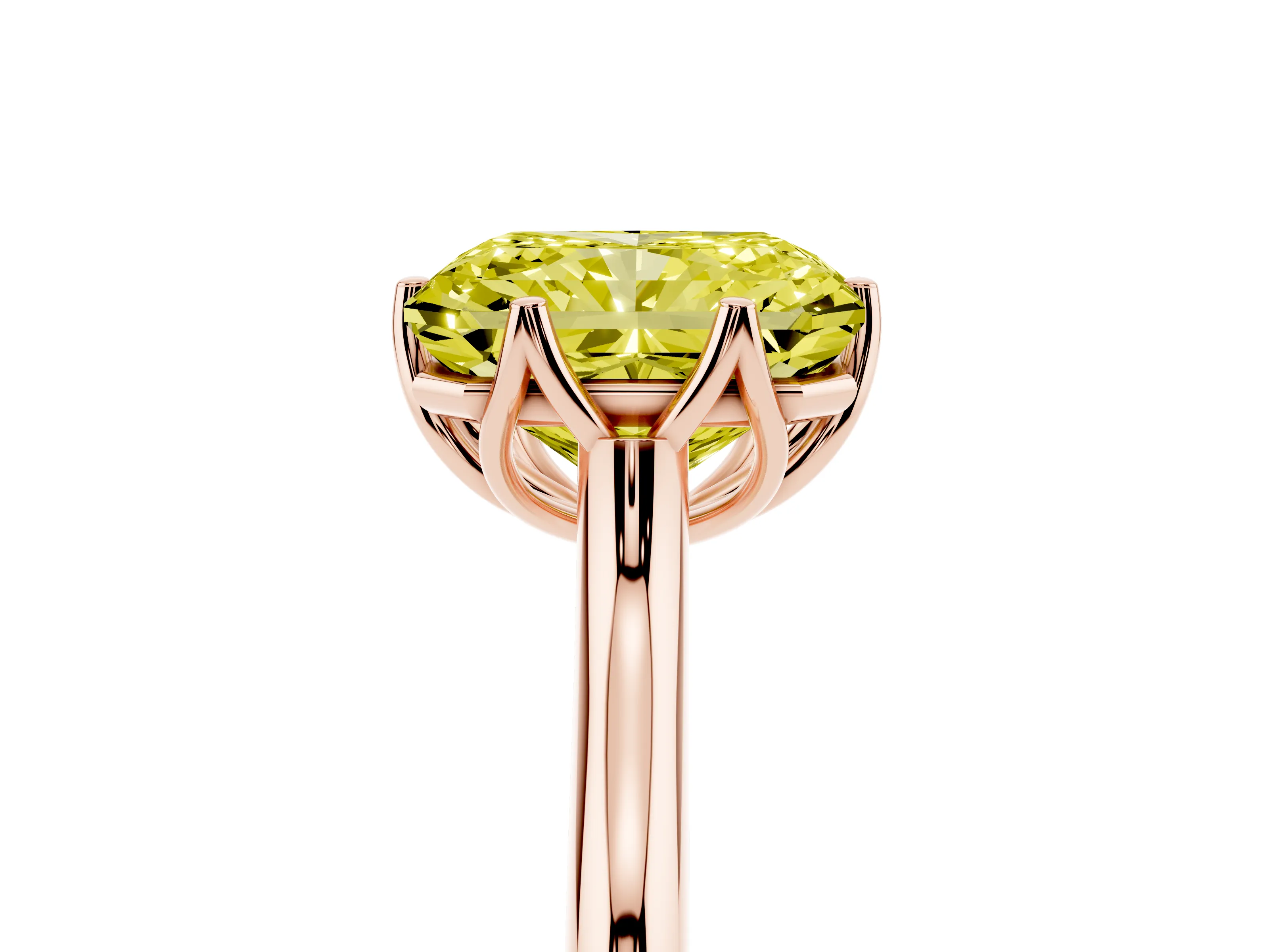 Fancy Yellow Radiant Cut Diamond Solitaire Cathedral Ring Set in Rose gold with Prong Setting
