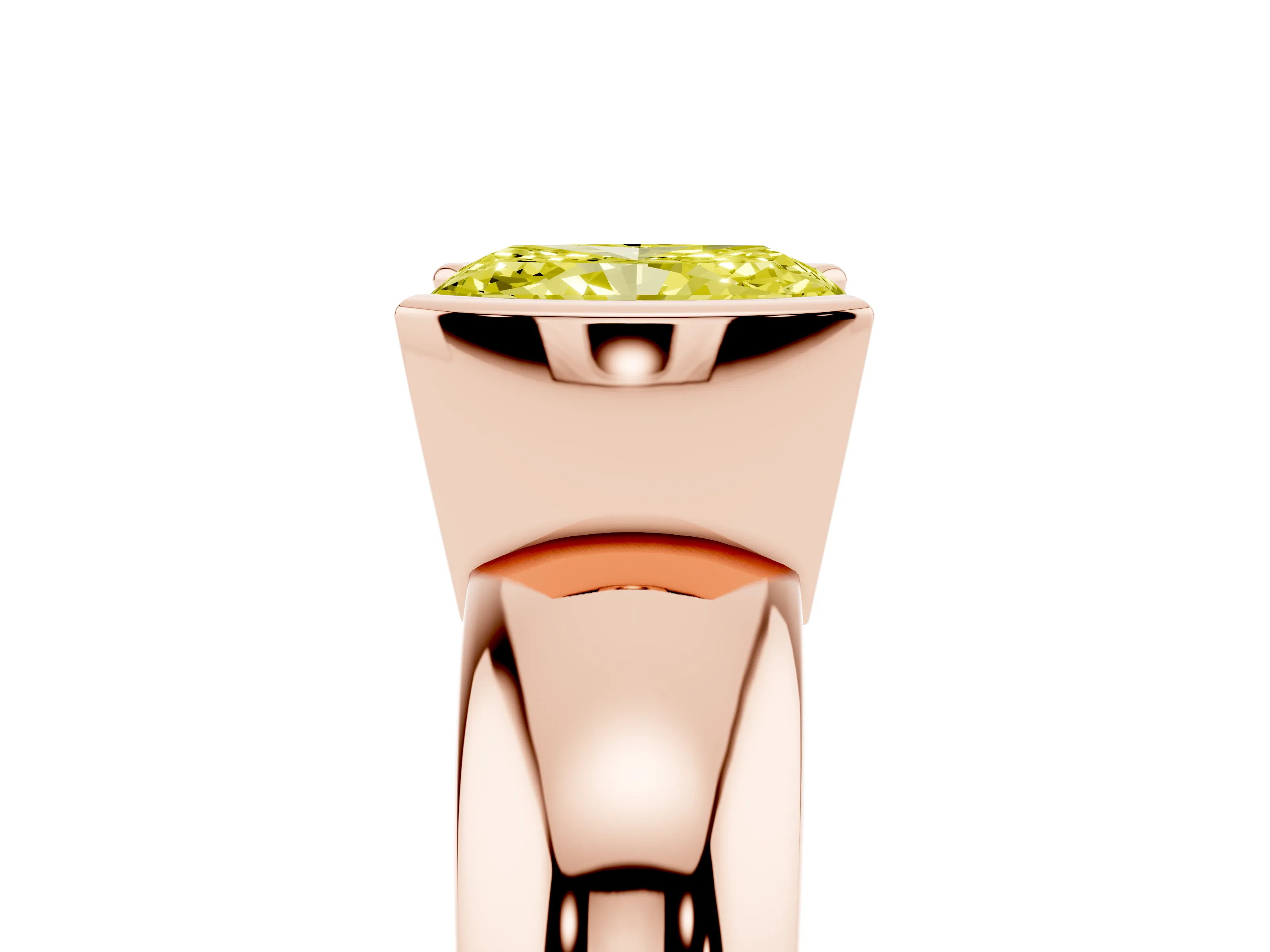 Fancy Yellow Radiant Cut Diamond Solitaire Tension Set Ring Set in Rose gold with Wide Band