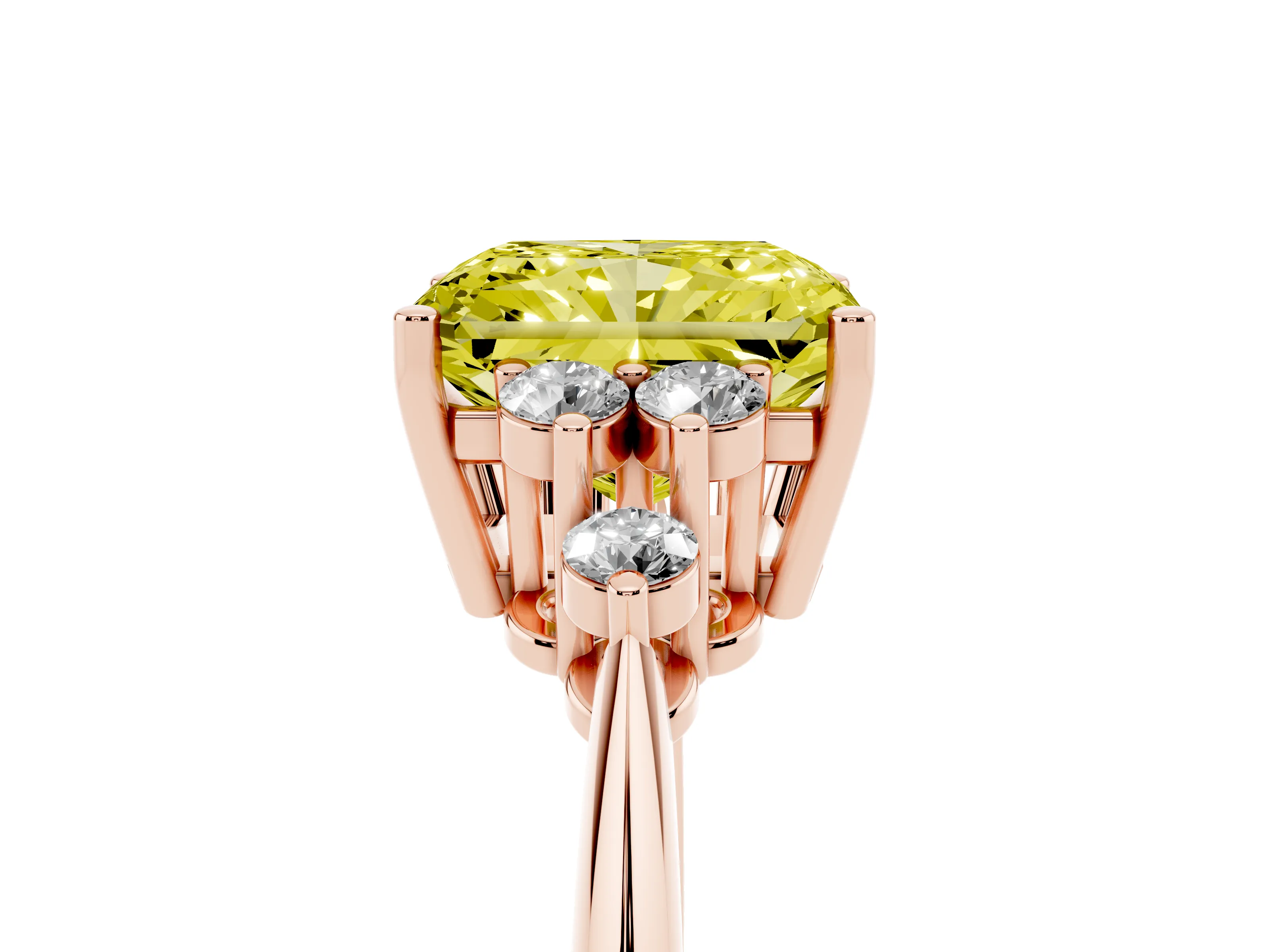 Fancy Yellow Radiant Cut Diamond Cluster Ring Set in Rose gold with Plain Band and Prong Setting