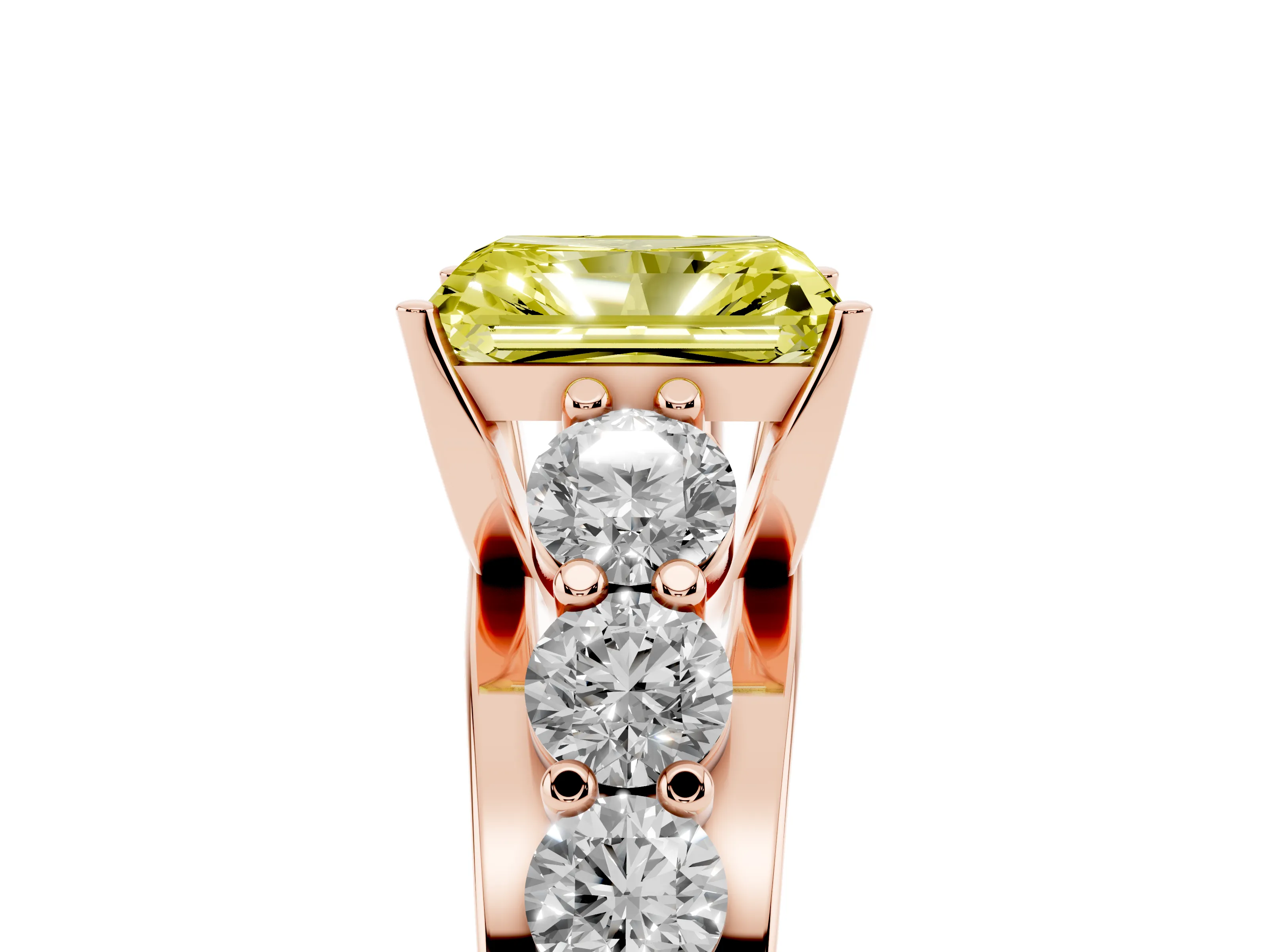 Fancy Yellow Radiant Cut Diamond Pavé Engagement Ring Set in Rose gold with Prong Setting