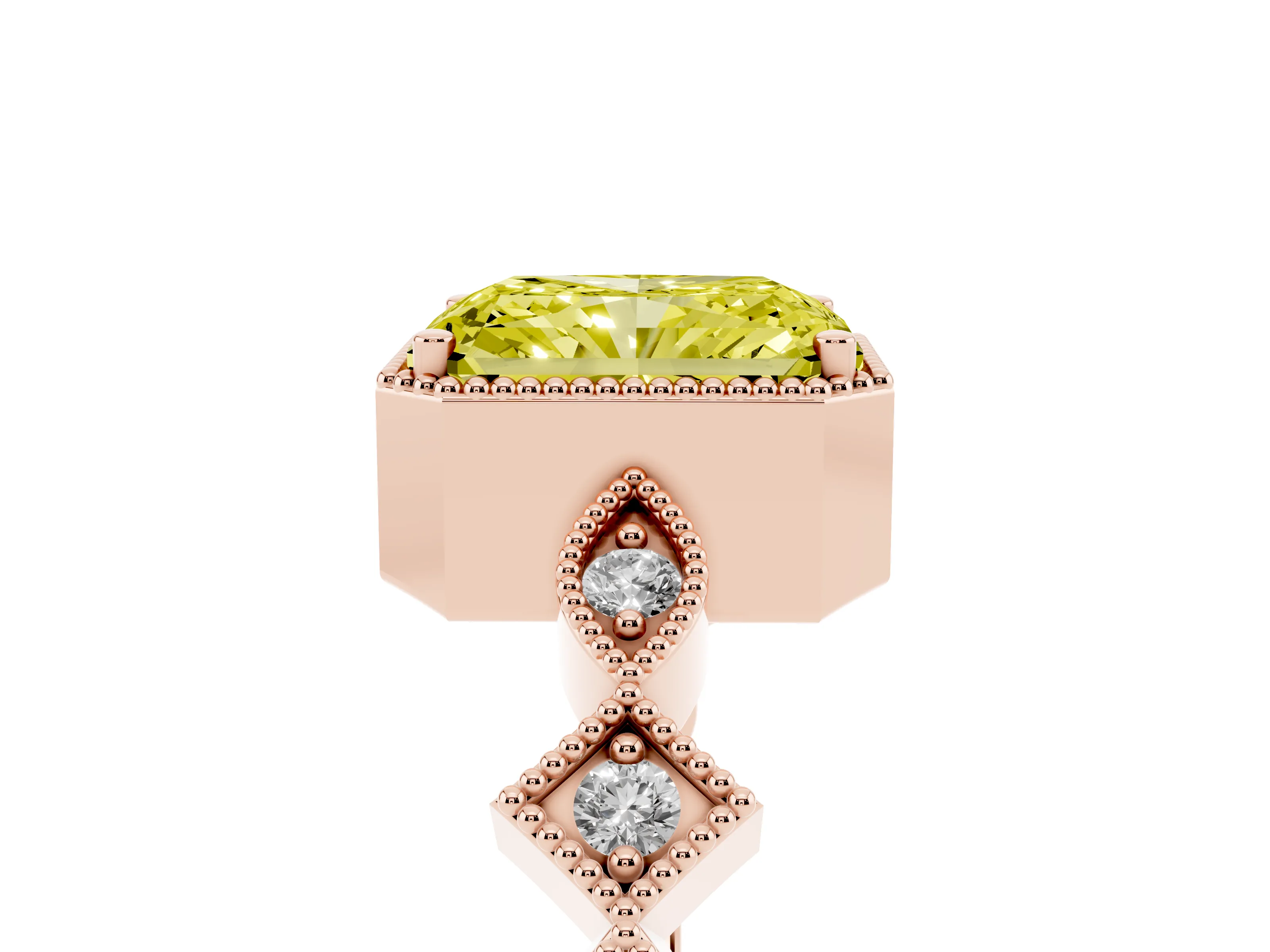 Fancy Yellow Radiant Cut Diamond Milgrain Marquise Twist Band Ring Set in Rose gold with Prong Setting