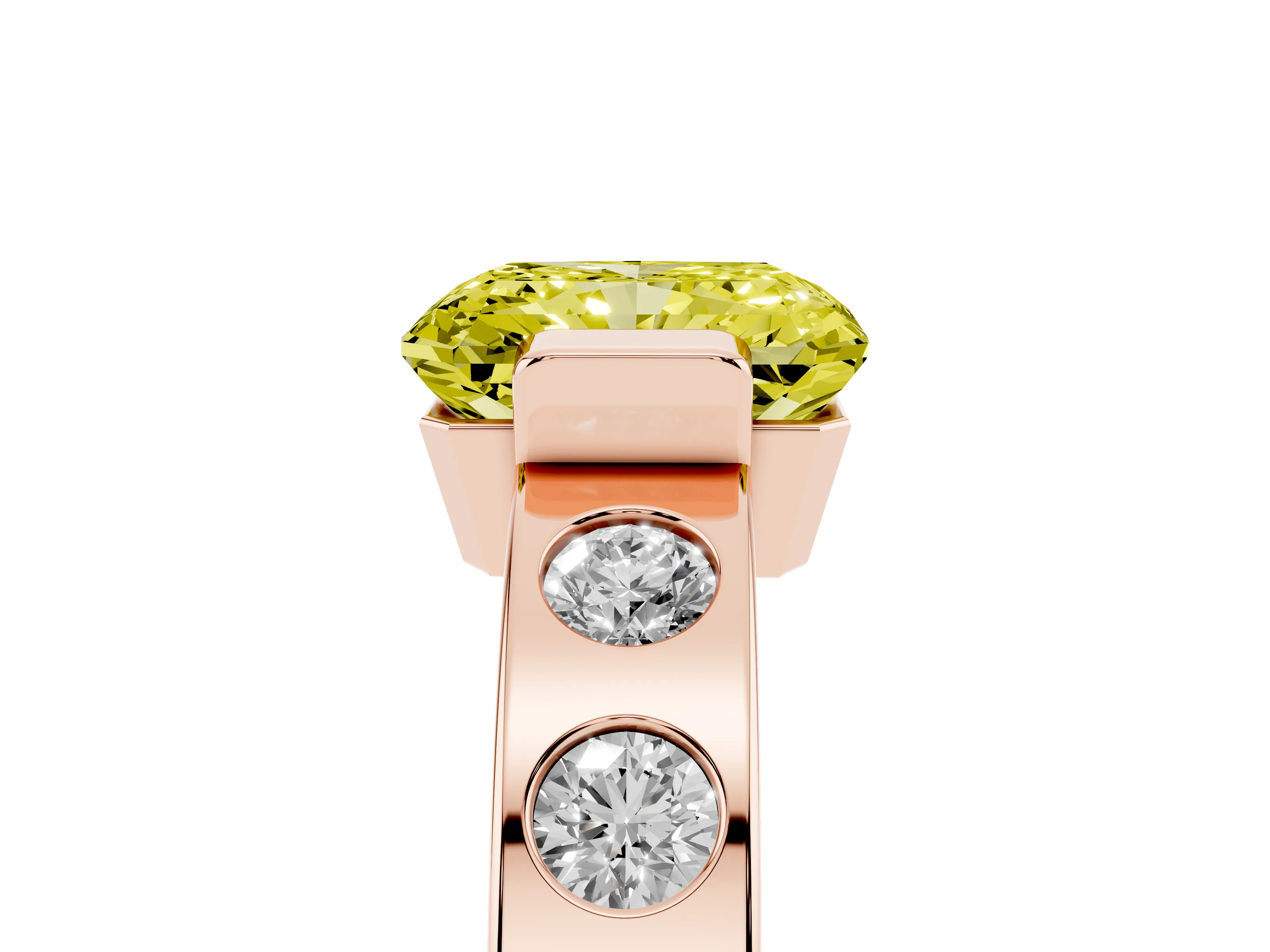Fancy Yellow Radiant Cut Diamond Channel-Set Band Ring Set in Rose gold with Bezel Prong Setting