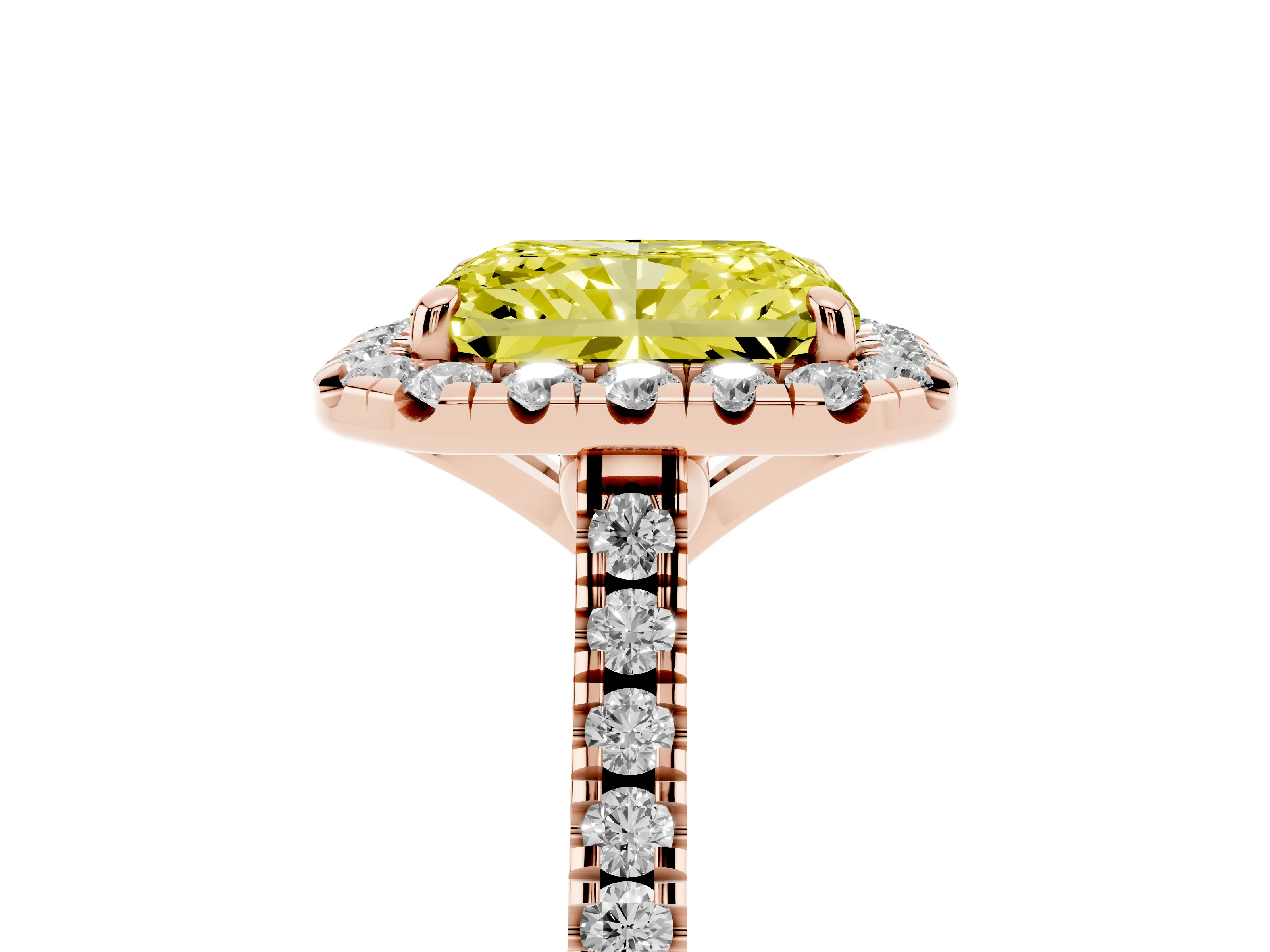 Radiant Cut Halo Engagement Ring Setting for a Fancy Yellow Lab-Grown Diamond | Tapered Band | Rose Gold