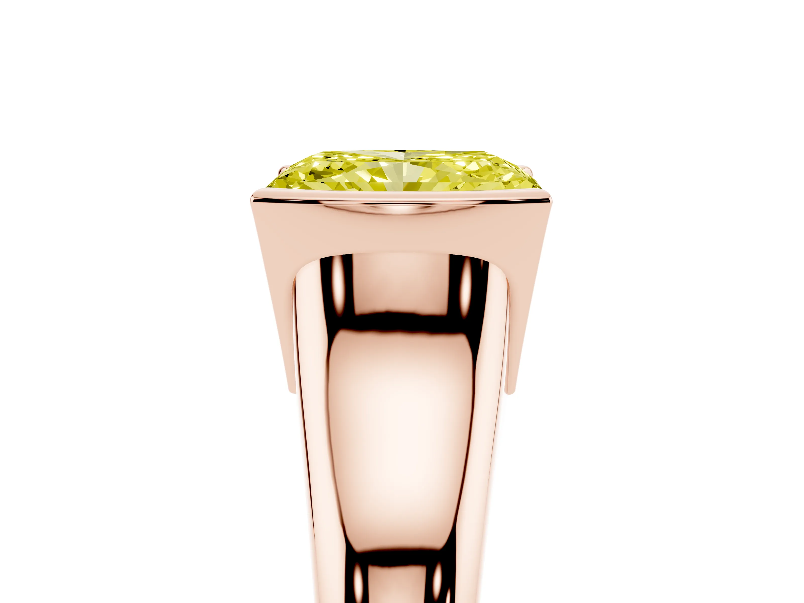 Fancy Yellow Radiant Cut Diamond Solitaire Tension Set Ring Set in Rose gold with Split Shank Band