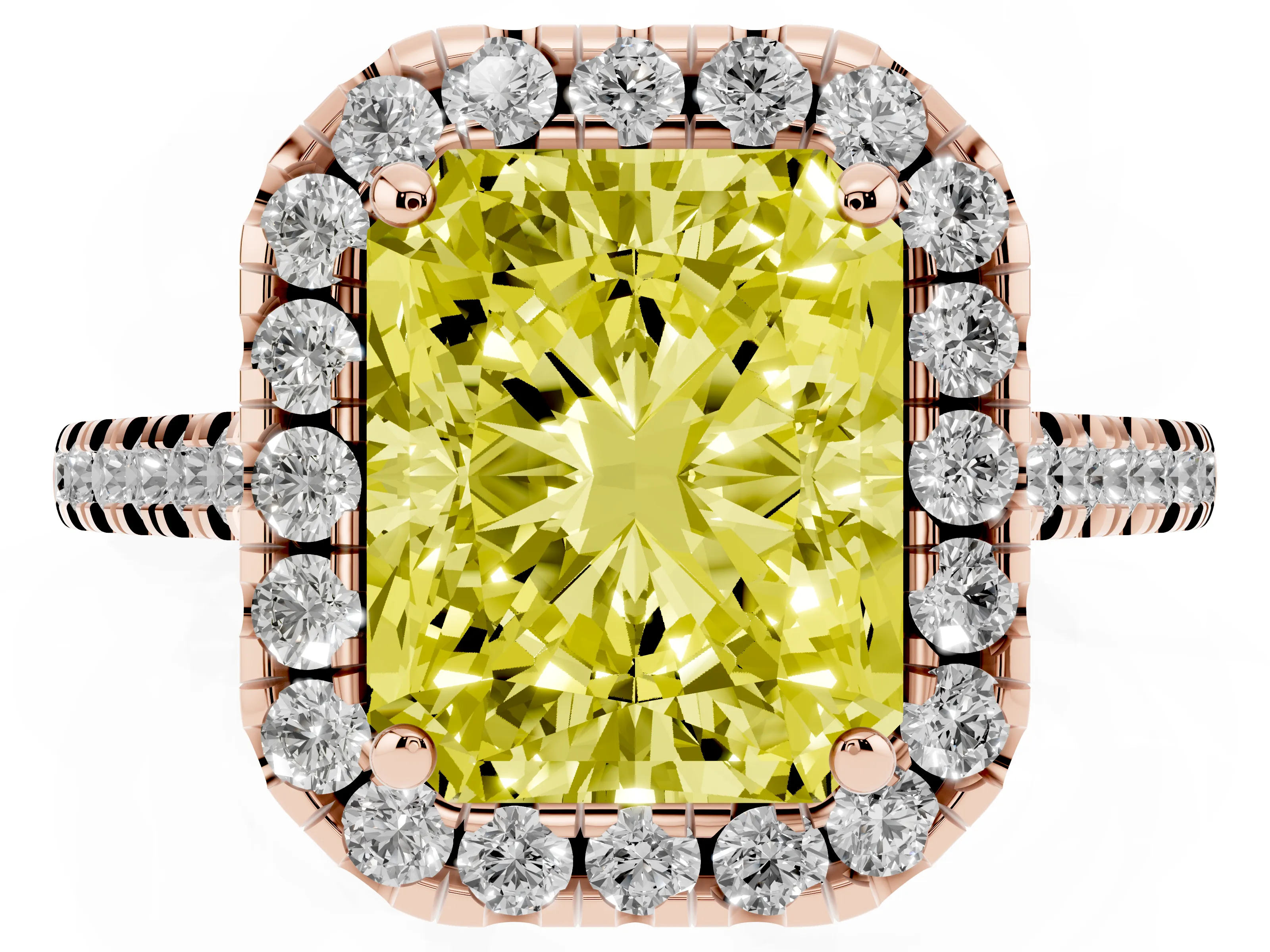Radiant Cut Halo Engagement Ring Setting for a Fancy Yellow Lab-Grown Diamond | Tapered Band | Rose Gold