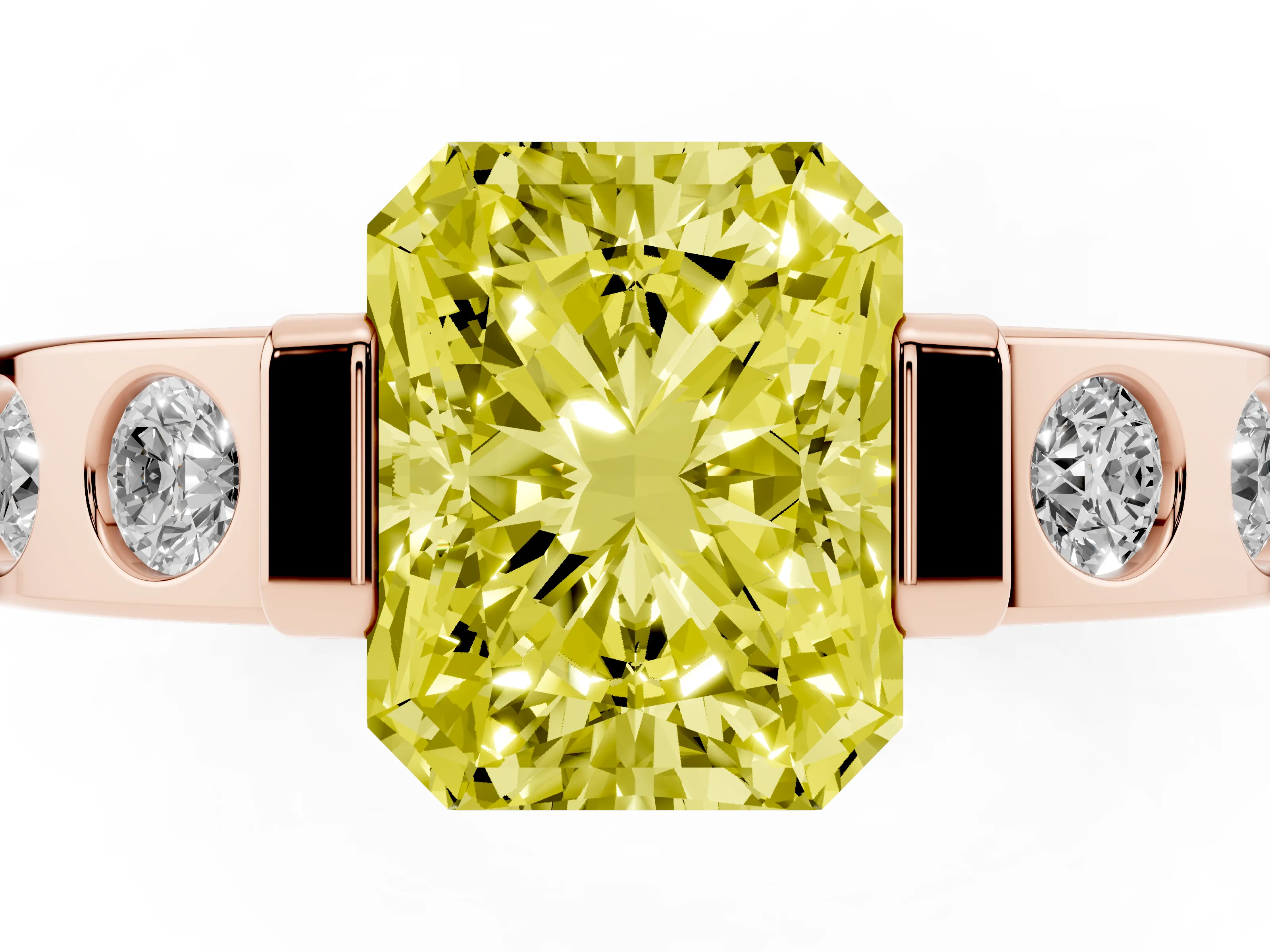 Fancy Yellow Radiant Cut Diamond Channel-Set Band Ring Set in Rose gold with Bezel Prong Setting