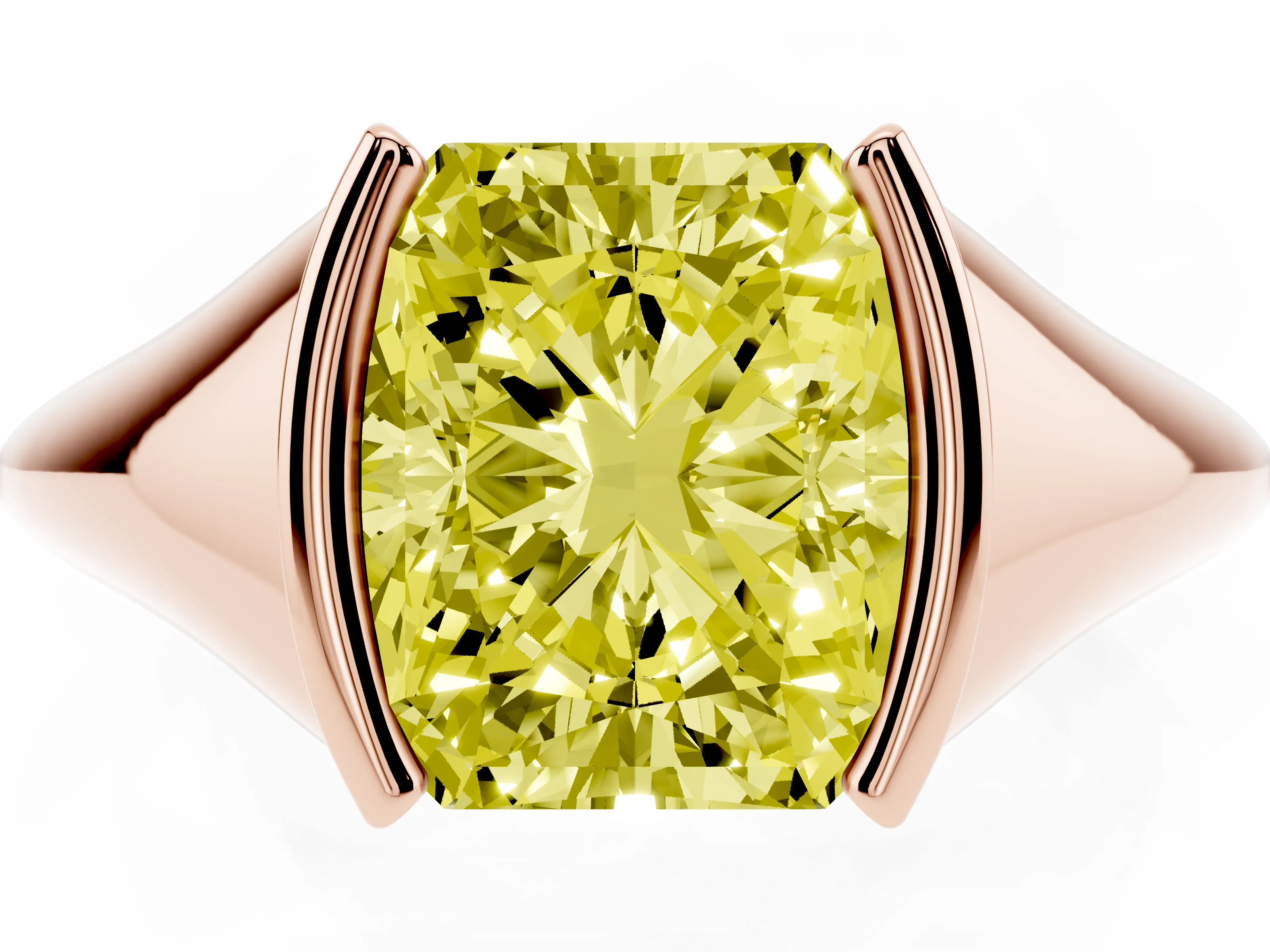 Fancy Yellow Radiant Cut Diamond Solitaire Tension Set Ring Set in Rose gold