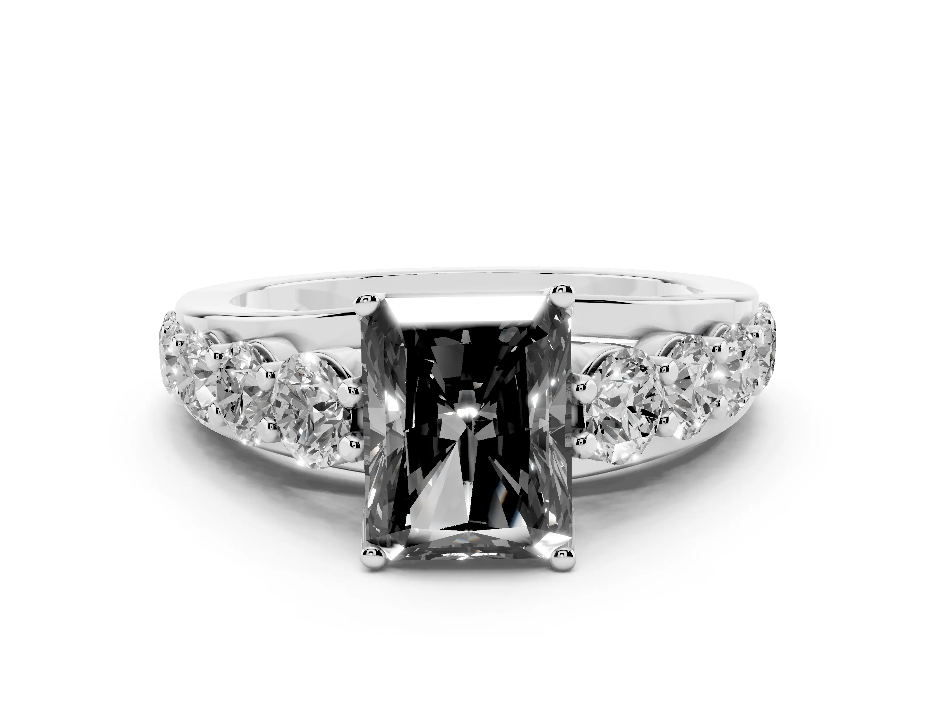 Fancy Black Radiant Cut Diamond Pavé Engagement Ring Set in Platinum with Prong Setting