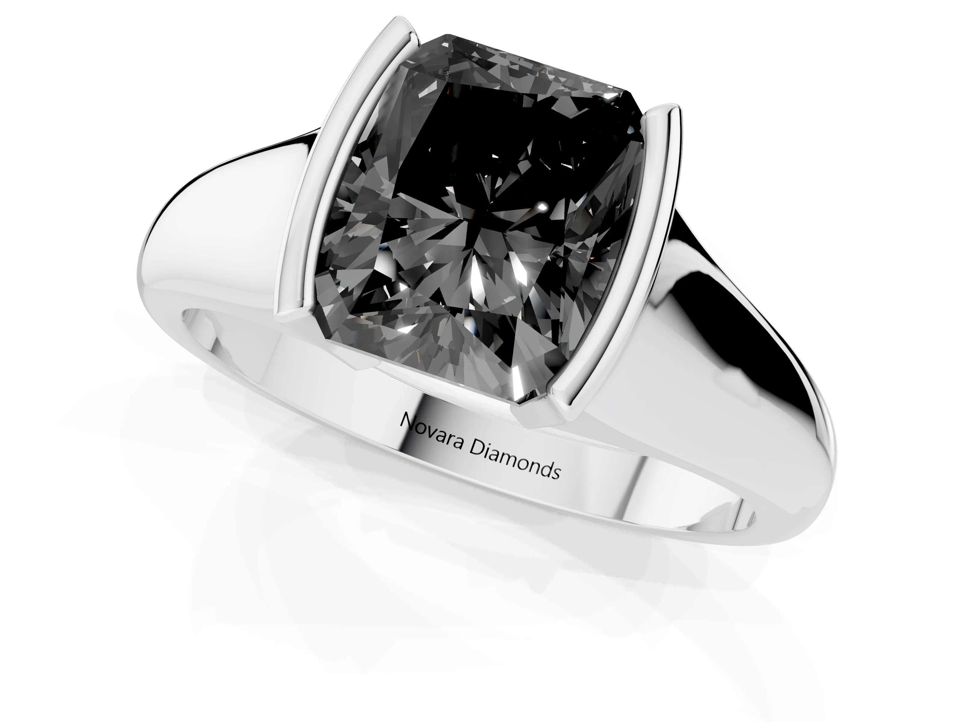 Fancy Black Radiant Cut Diamond Solitaire Tension Set Ring Set in Platinum with Split Shank Band