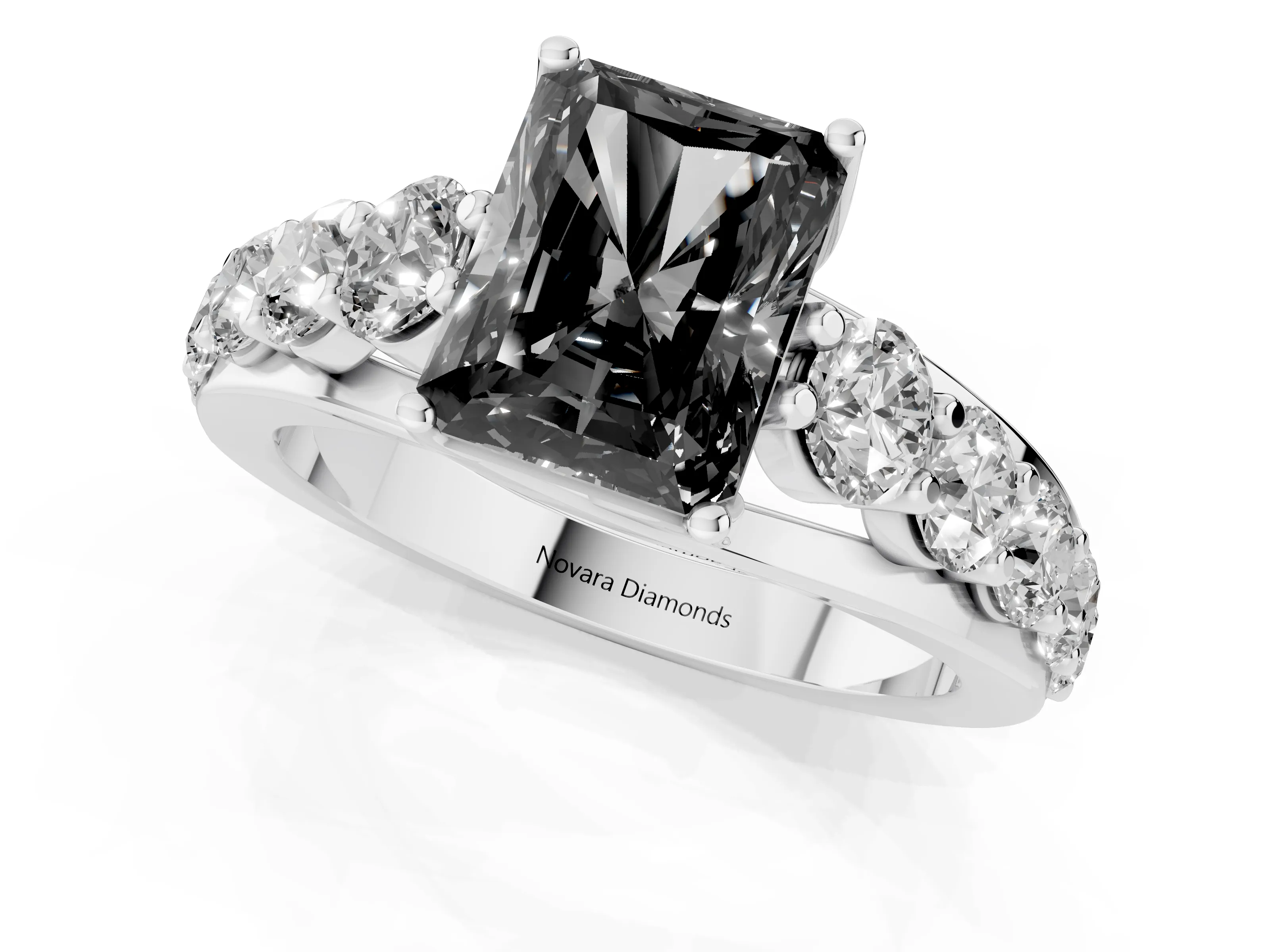 Fancy Black Radiant Cut Diamond Pavé Engagement Ring Set in Platinum with Prong Setting