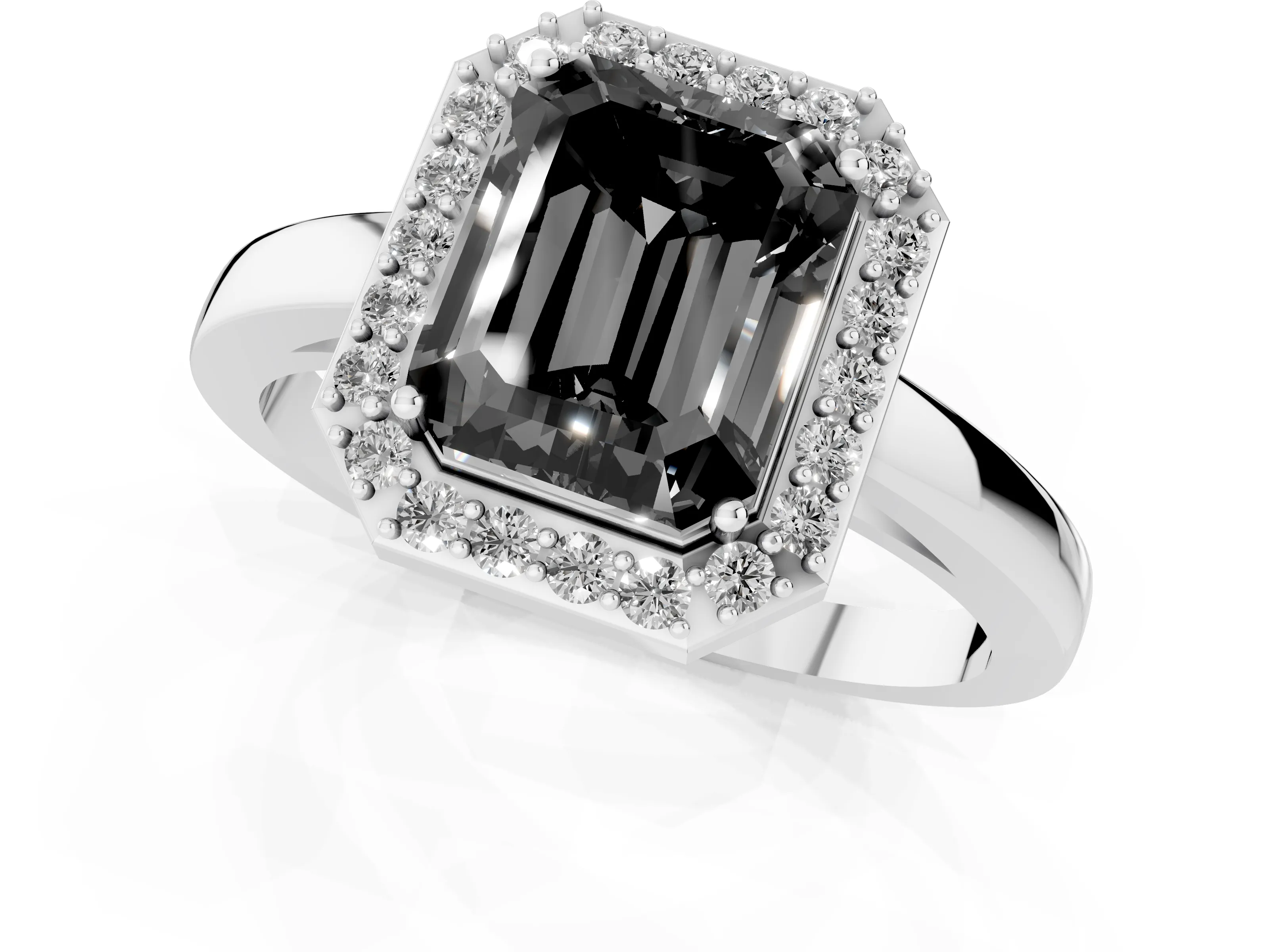Fancy Black Radiant Cut Diamond Halo Ring Set in Platinum with Solitaire Band and Prong Setting