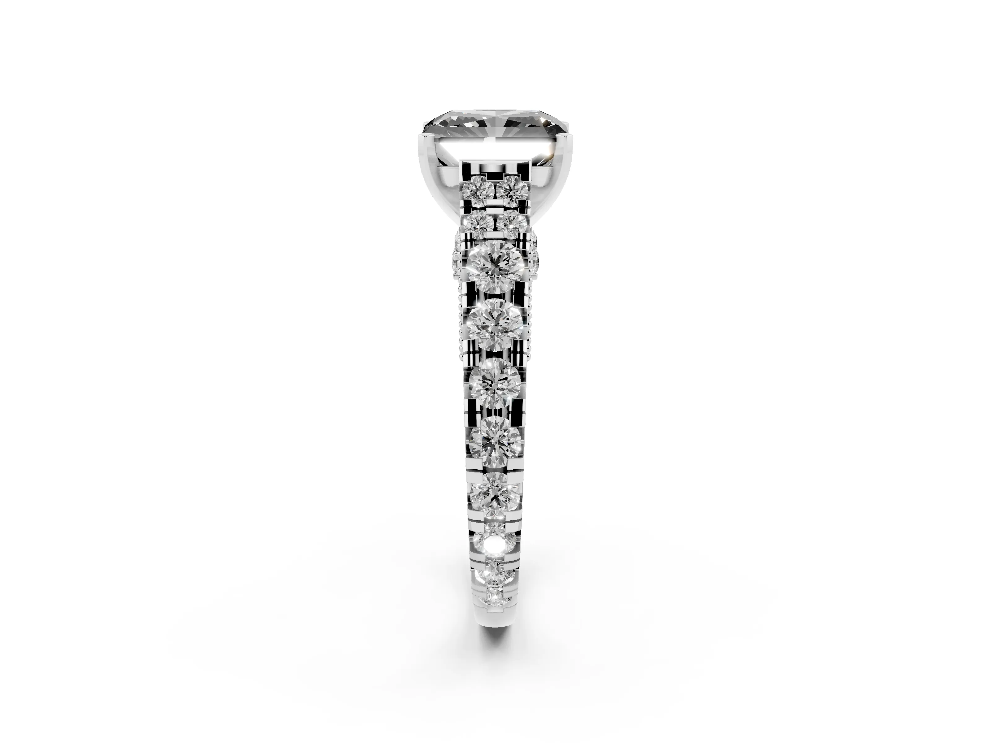 Fancy Black Radiant Cut Diamond Classic Solitaire Ring Set in Silver with Pavé Band and Prong Setting