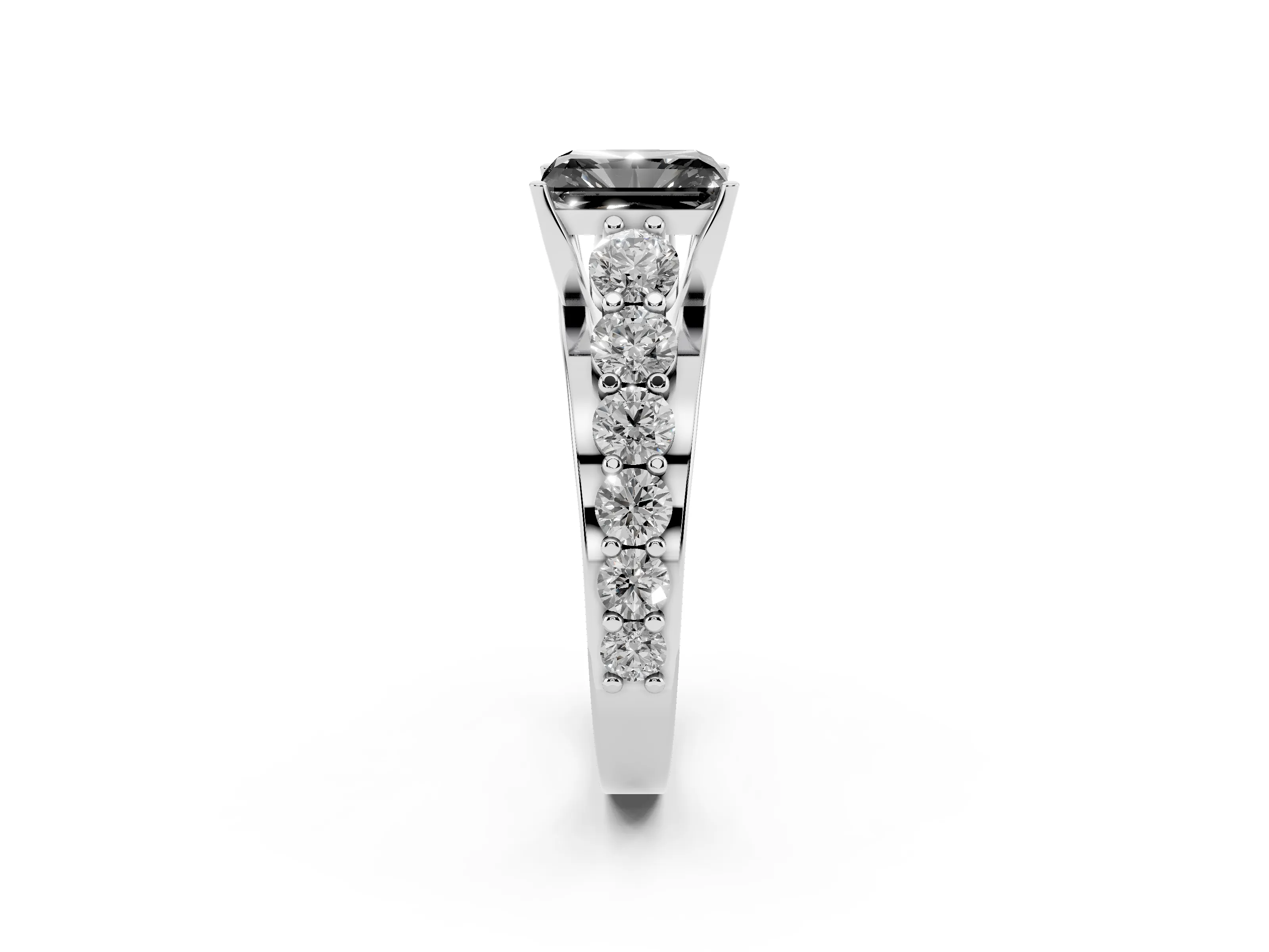 Fancy Black Radiant Cut Diamond Pavé Engagement Ring Set in Platinum with Prong Setting