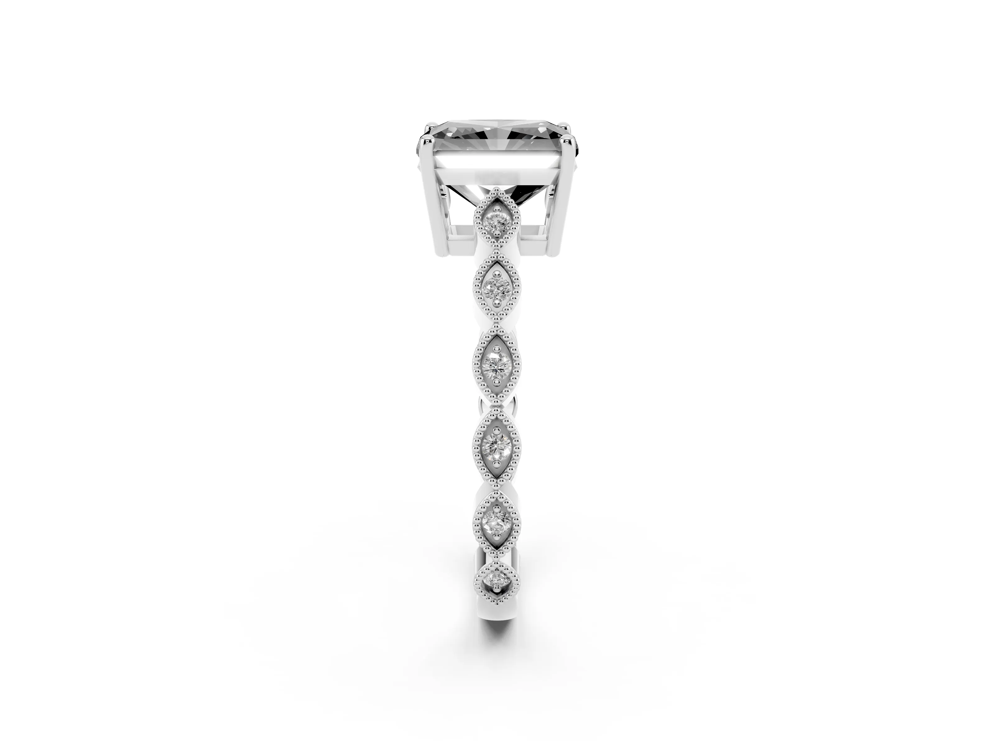 Fancy Black Radiant Cut Diamond Solitaire Ring Set in Silver with Infinity Twist Pavé Band
