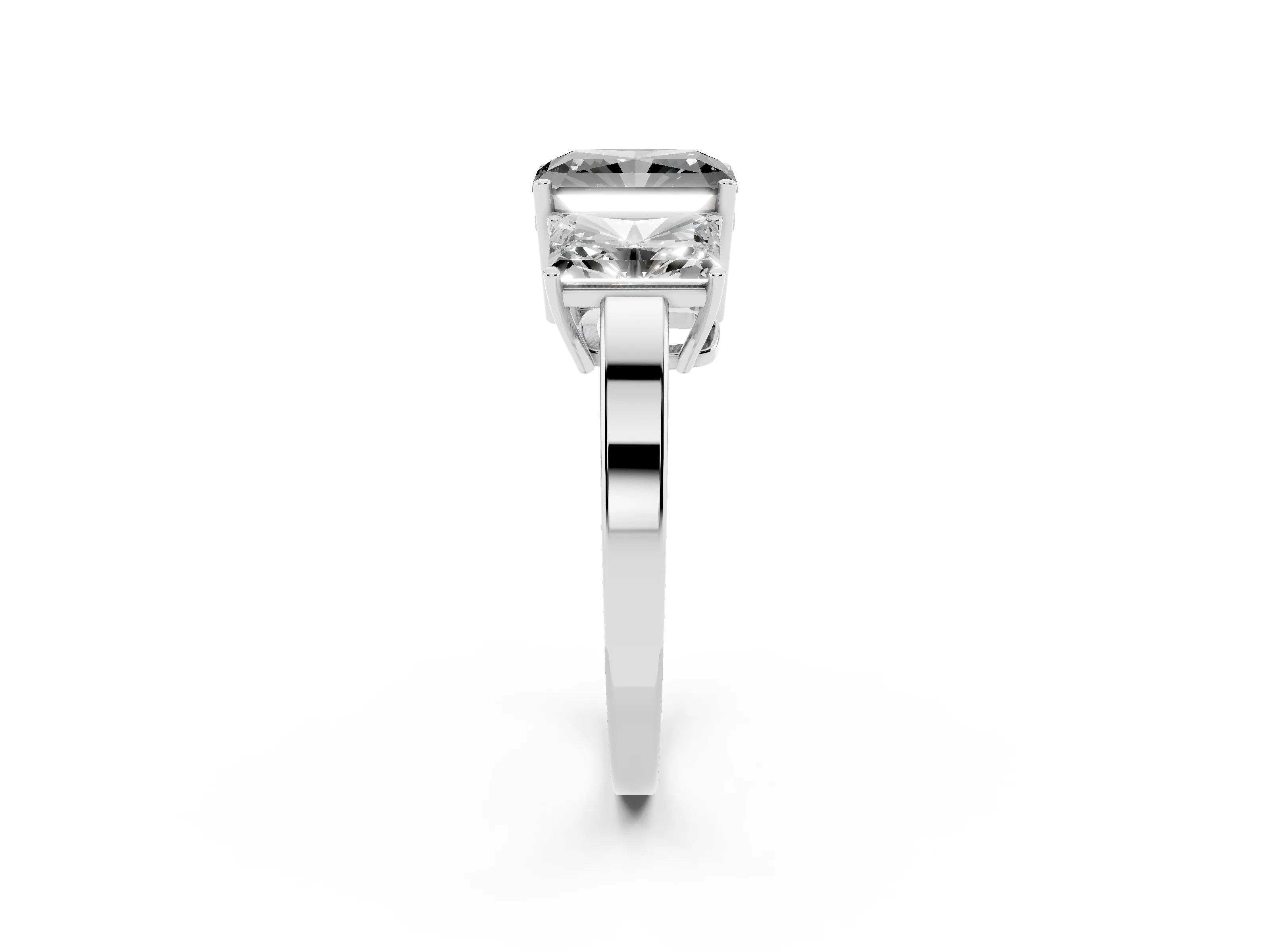Fancy Black Radiant Cut Diamond Three-Stone Engagement Ring Set in Silver with Flat Band