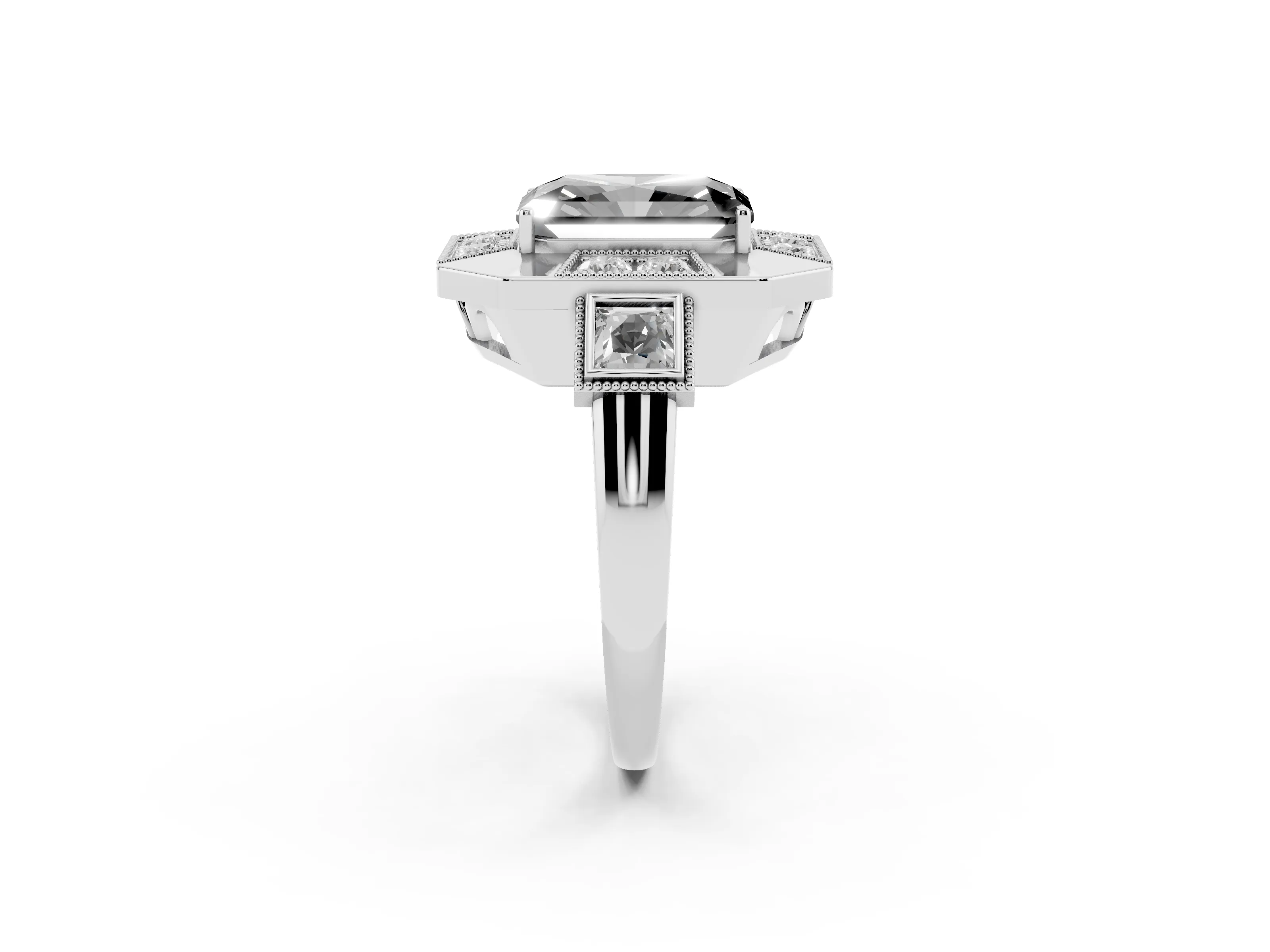 Fancy Black Radiant Cut Diamond Milgrain Halo Ring Set in Silver with Split Shank