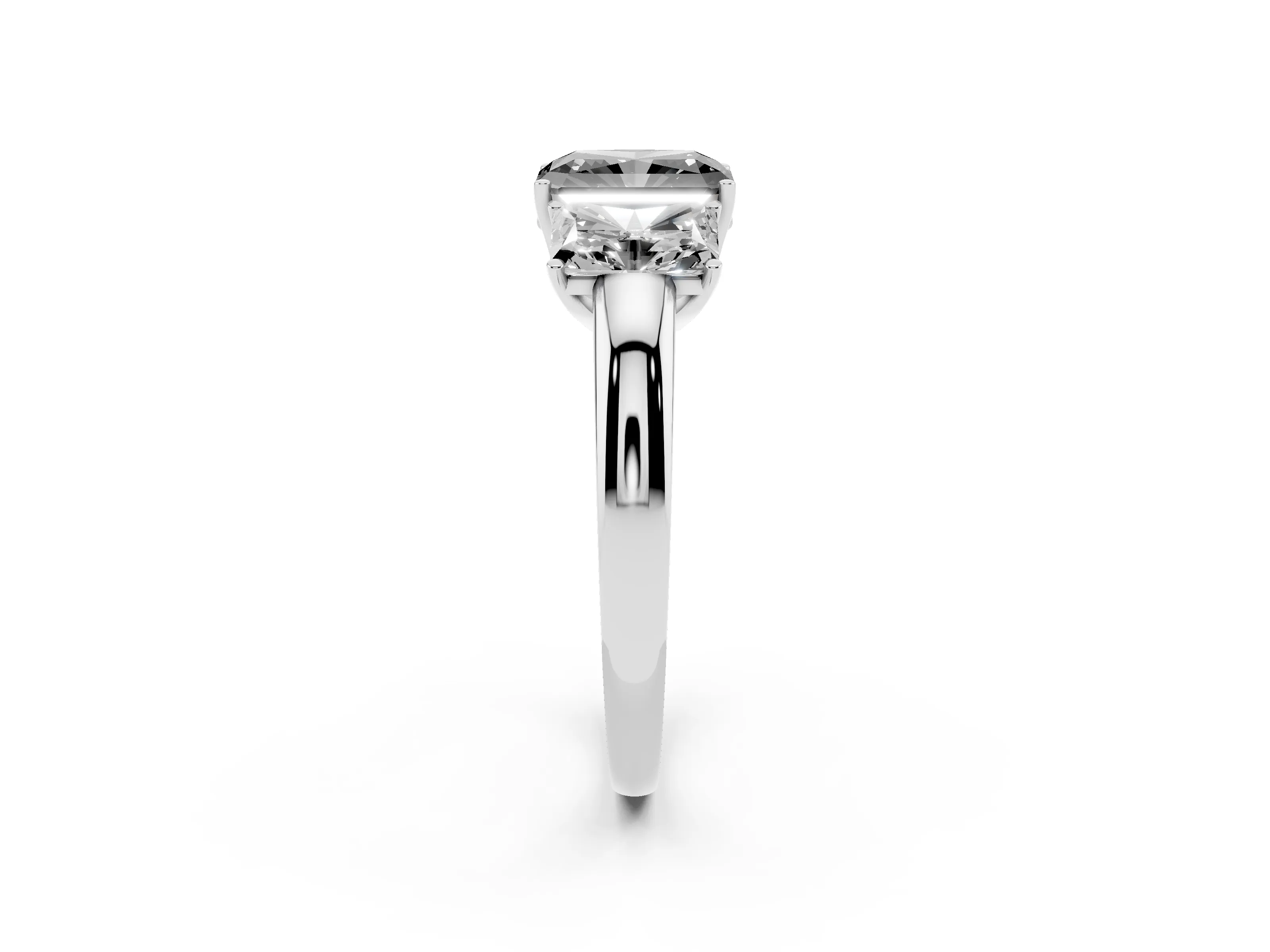 Fancy Black Radiant Cut Diamond Three-Stone Ring Set in White gold with Bold Center and Classic Band
